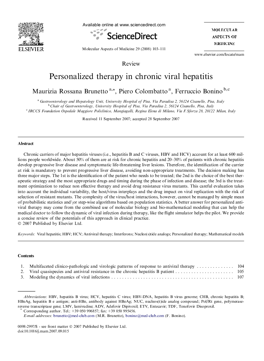 Personalized therapy in chronic viral hepatitis