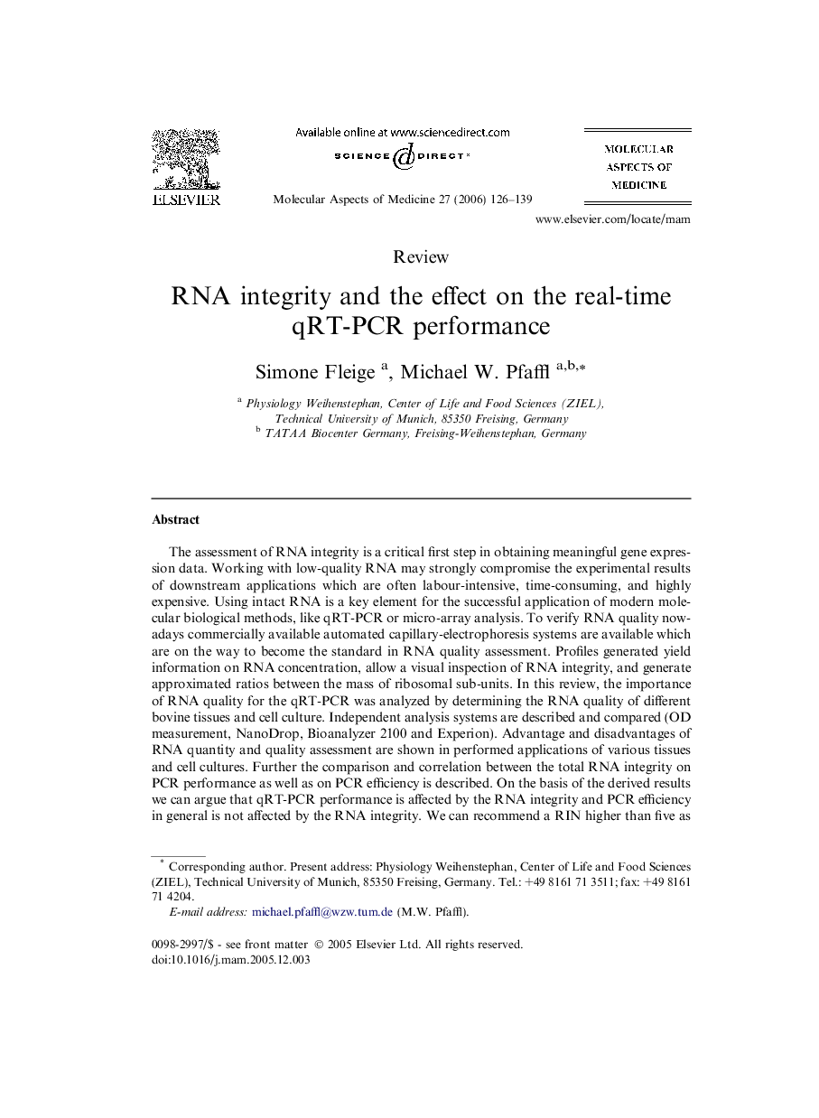 RNA integrity and the effect on the real-time qRT-PCR performance