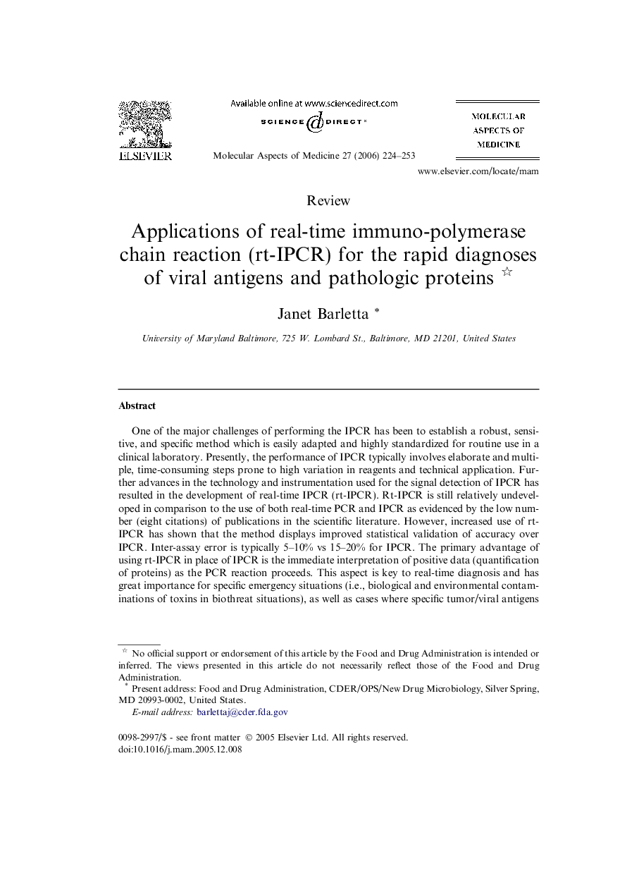 Applications of real-time immuno-polymerase chain reaction (rt-IPCR) for the rapid diagnoses of viral antigens and pathologic proteins 