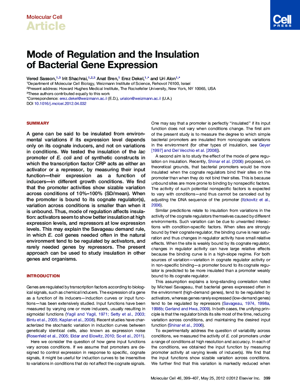 Mode of Regulation and the Insulation of Bacterial Gene Expression