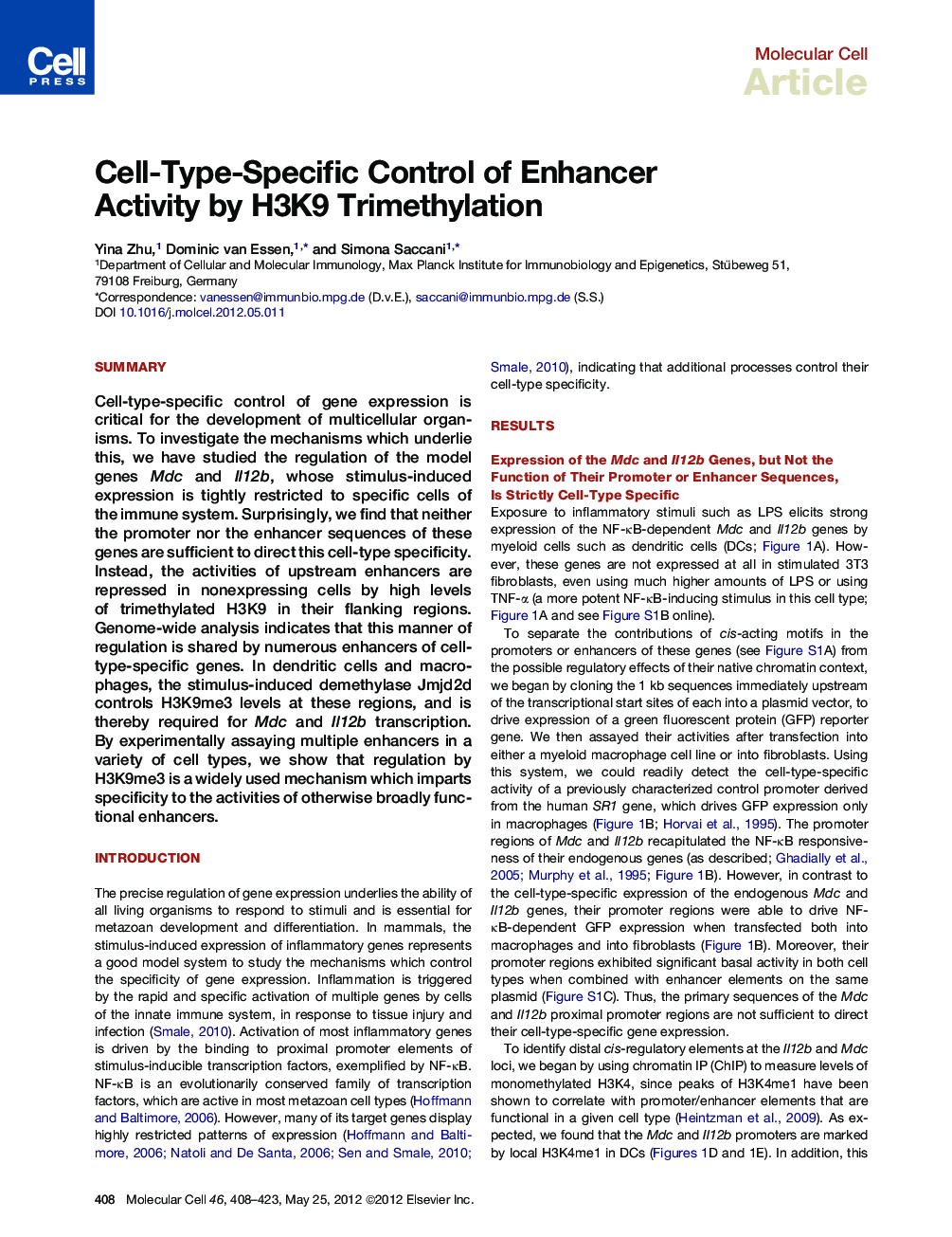 Cell-Type-Specific Control of Enhancer Activity by H3K9 Trimethylation