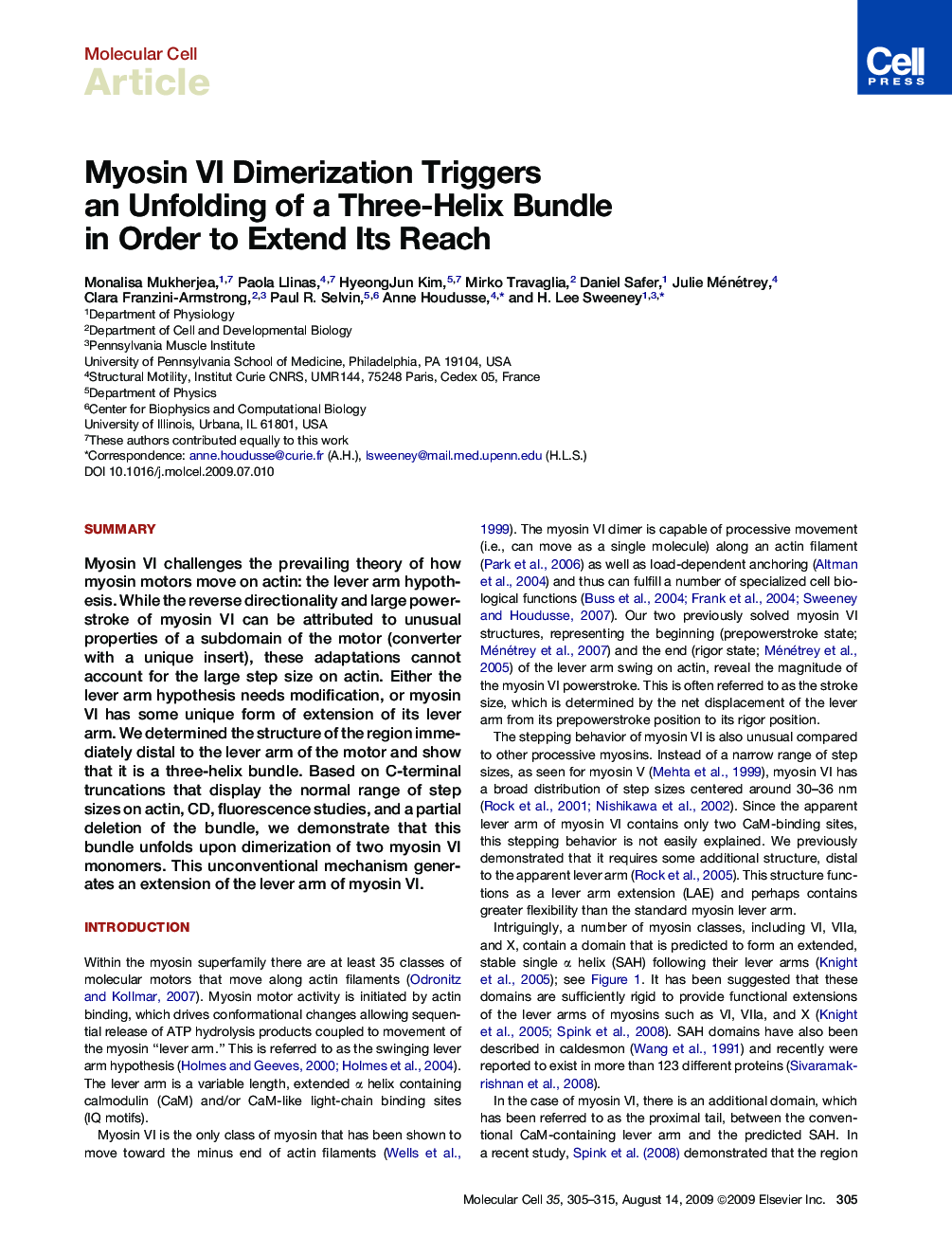 Myosin VI Dimerization Triggers an Unfolding of a Three-Helix Bundle in Order to Extend Its Reach