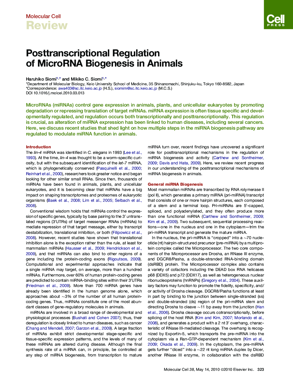 Posttranscriptional Regulation of MicroRNA Biogenesis in Animals