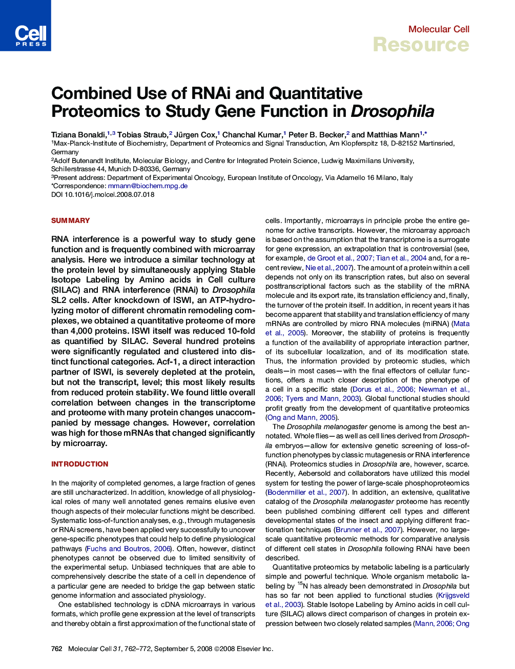 Combined Use of RNAi and Quantitative Proteomics to Study Gene Function in Drosophila