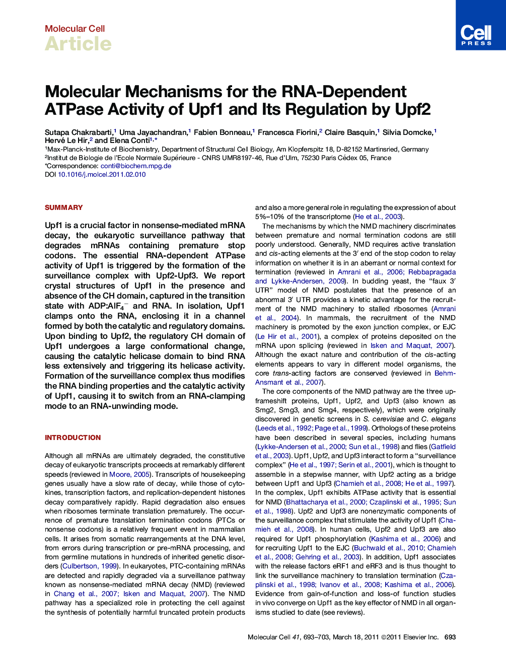 Molecular Mechanisms for the RNA-Dependent ATPase Activity of Upf1 and Its Regulation by Upf2