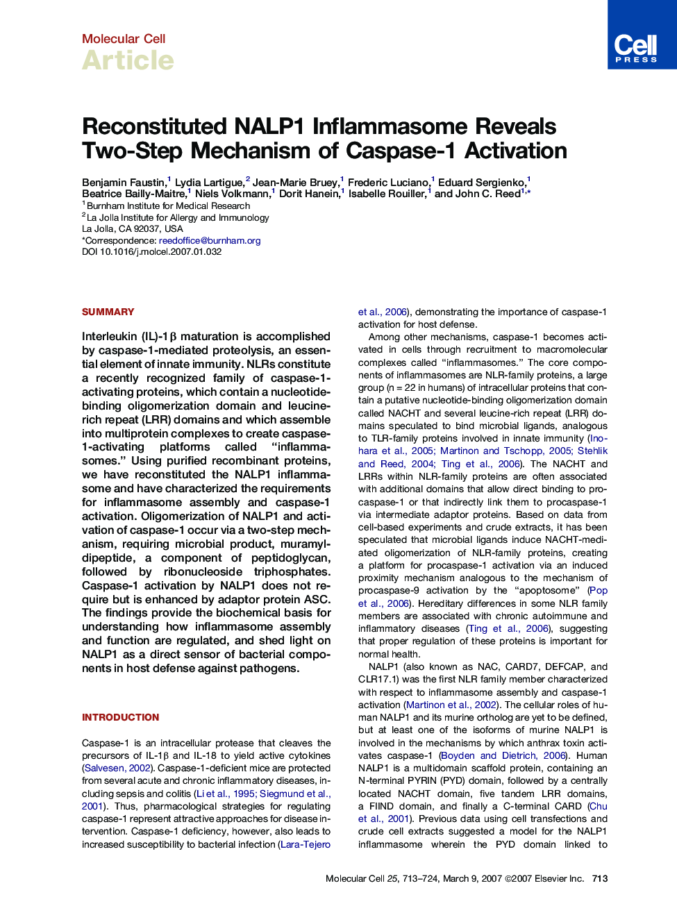 Reconstituted NALP1 Inflammasome Reveals Two-Step Mechanism of Caspase-1 Activation