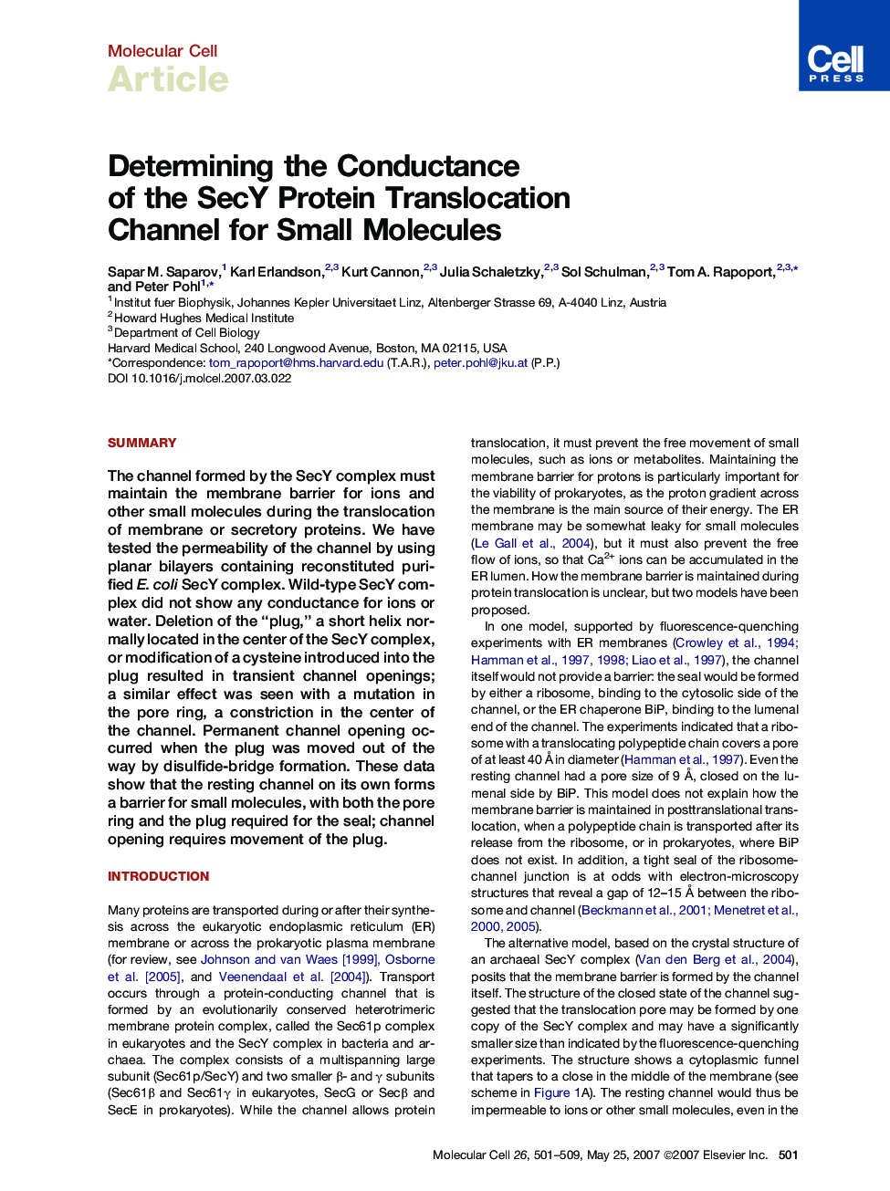 Determining the Conductance of the SecY Protein Translocation Channel for Small Molecules