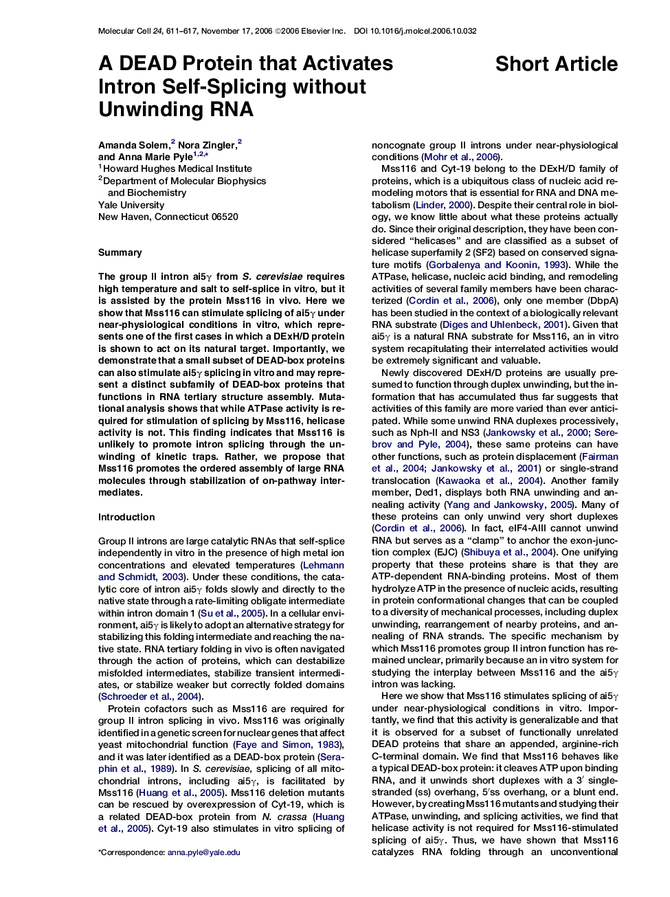 A DEAD Protein that Activates Intron Self-Splicing without Unwinding RNA