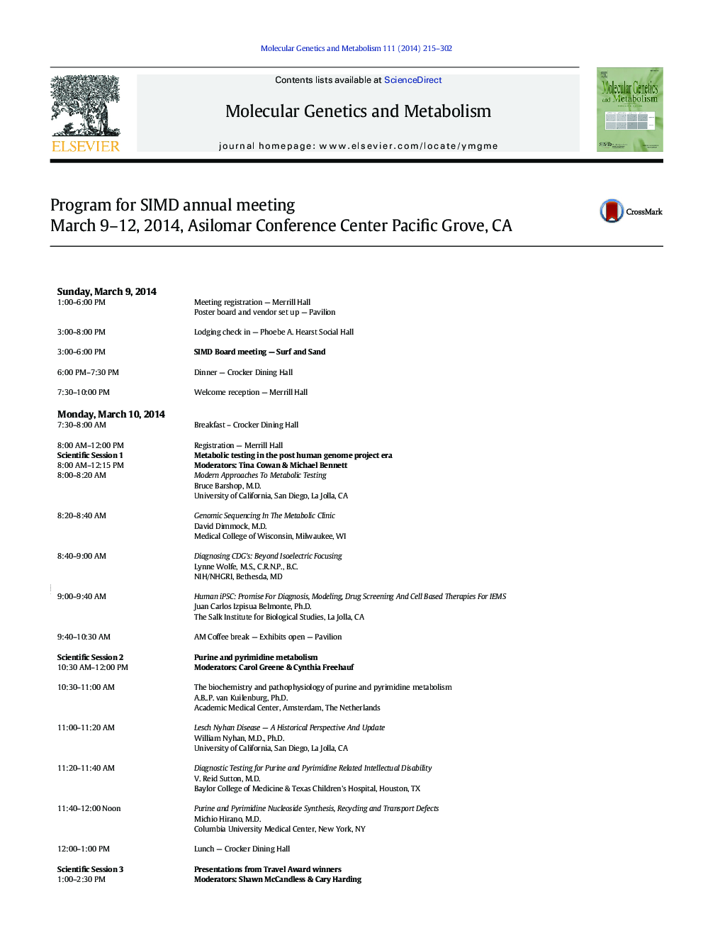 Program and Abstracts for the SIMD Annual Meeting
