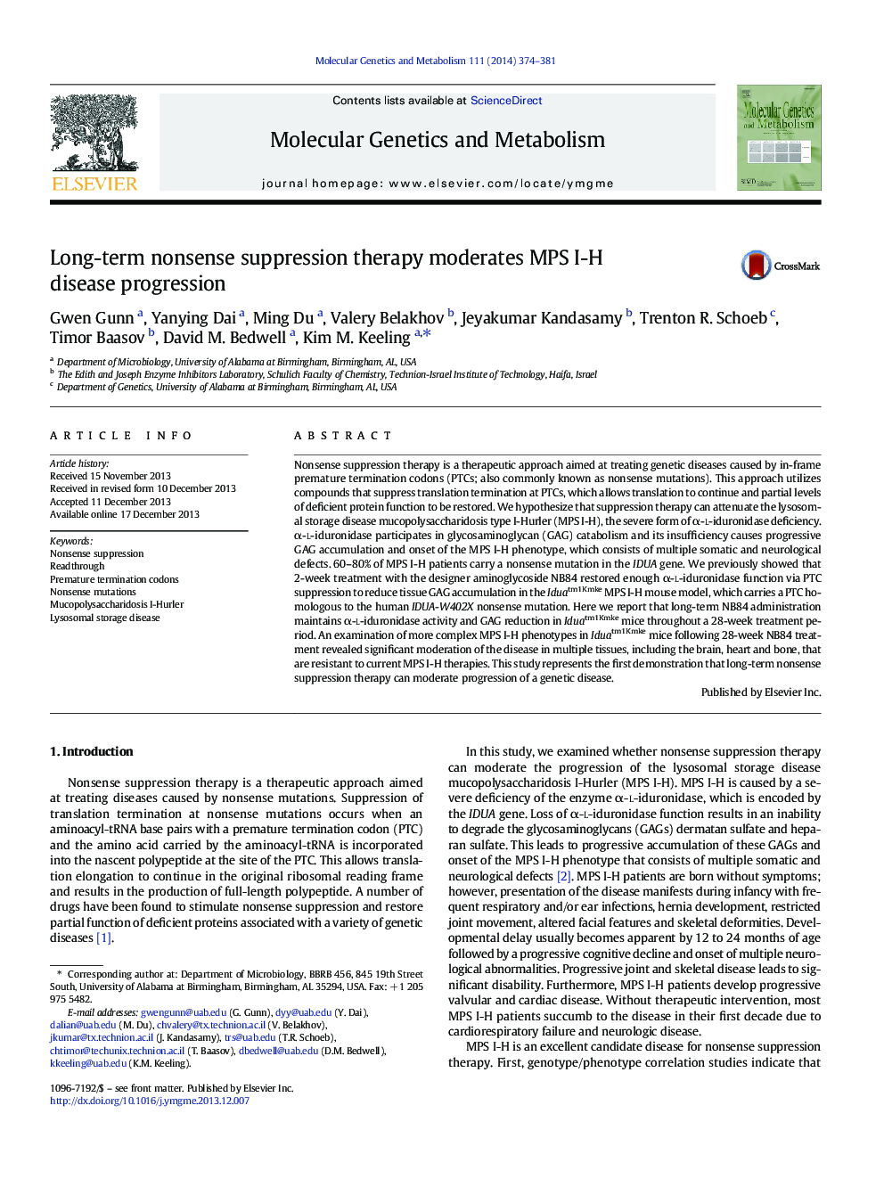 Long-term nonsense suppression therapy moderates MPS I-H disease progression