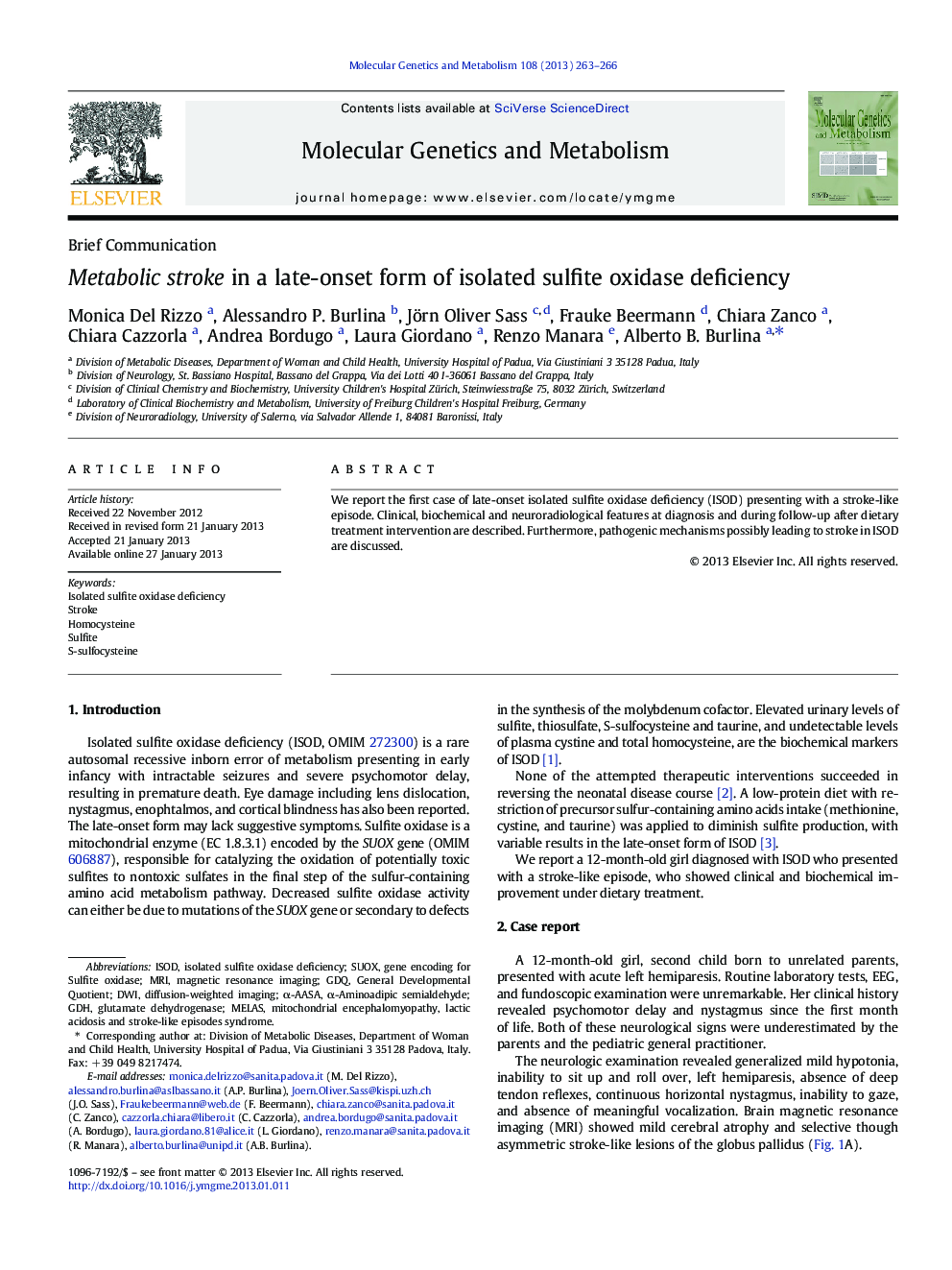 Metabolic stroke in a late-onset form of isolated sulfite oxidase deficiency