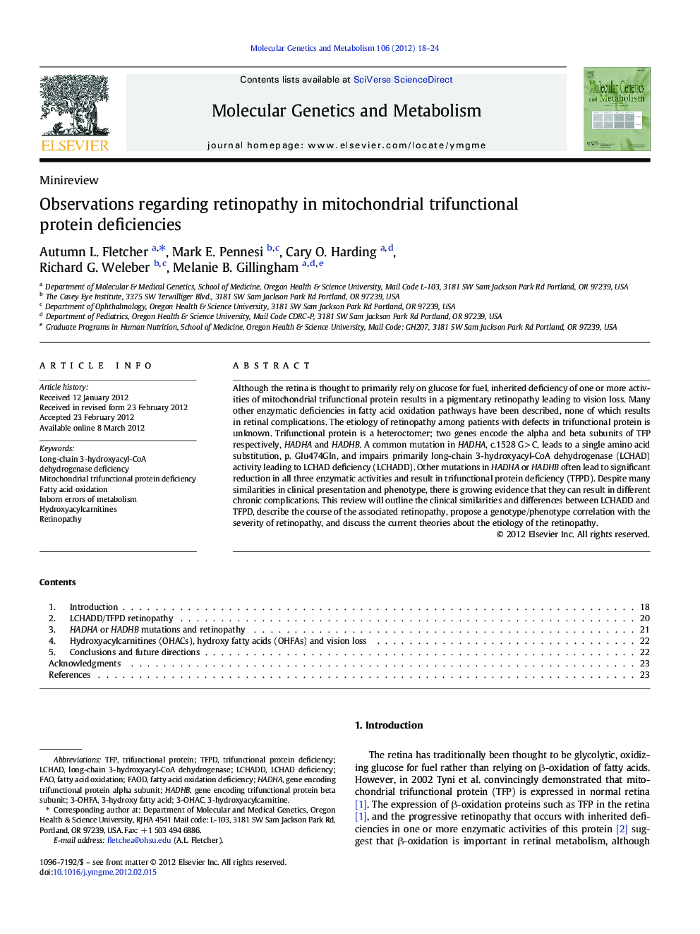 Observations regarding retinopathy in mitochondrial trifunctional protein deficiencies