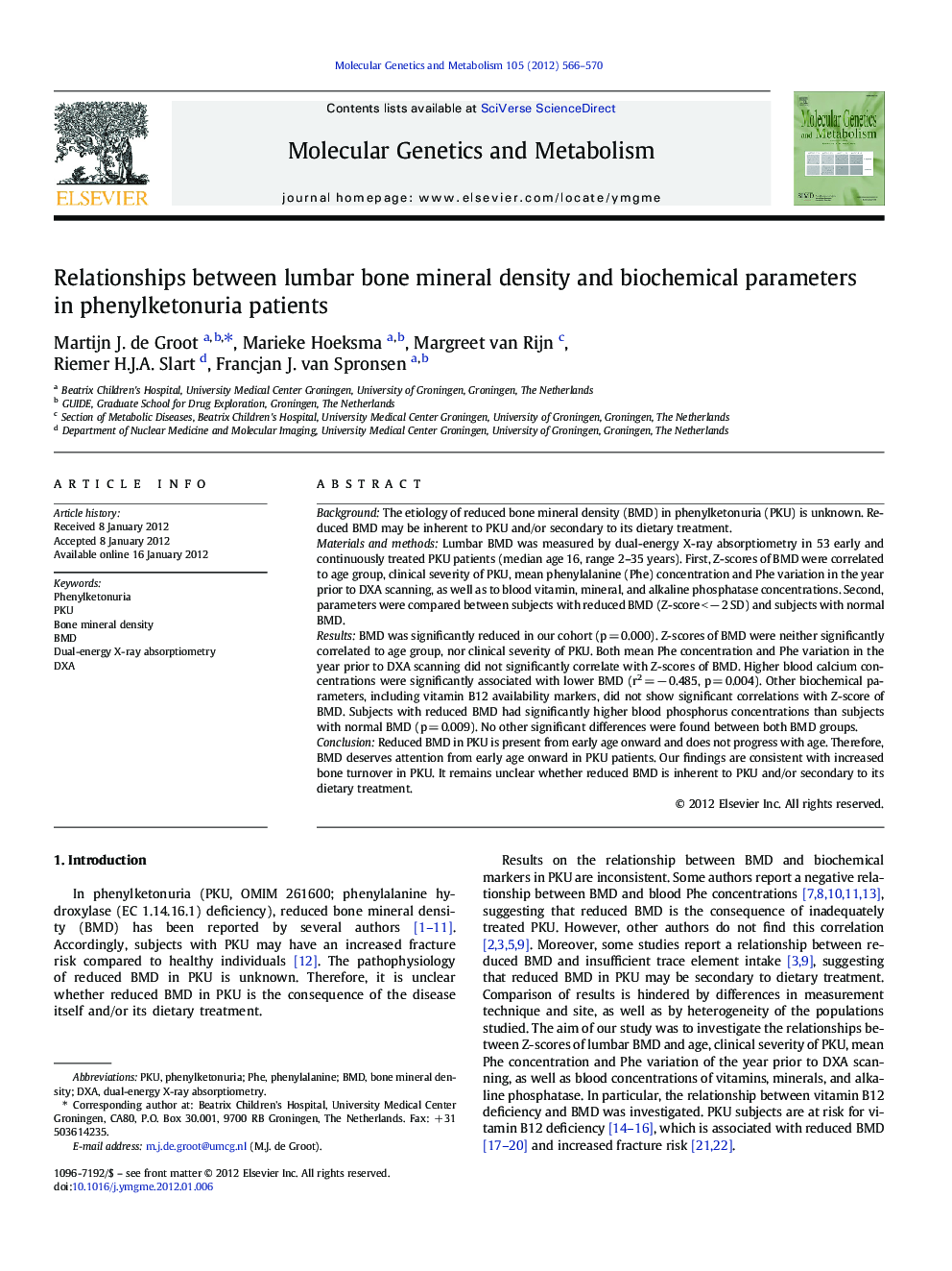 Relationships between lumbar bone mineral density and biochemical parameters in phenylketonuria patients