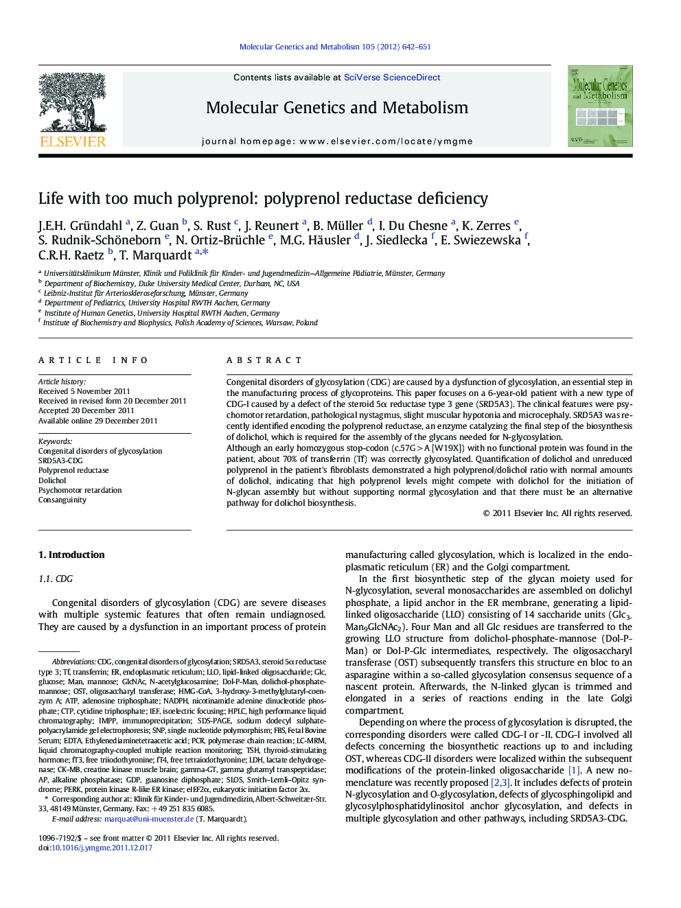 Life with too much polyprenol: polyprenol reductase deficiency