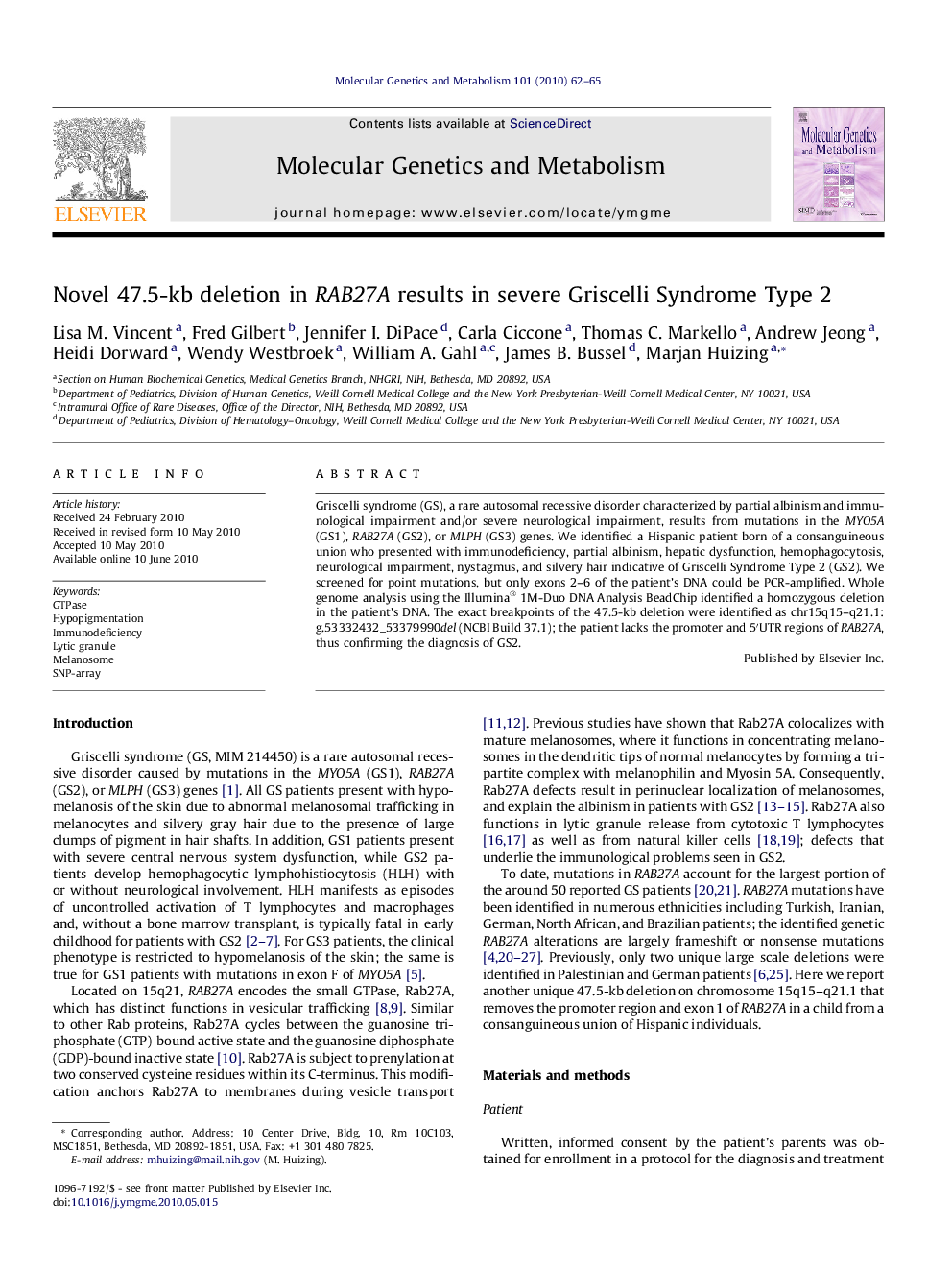 Novel 47.5-kb deletion in RAB27A results in severe Griscelli Syndrome Type 2