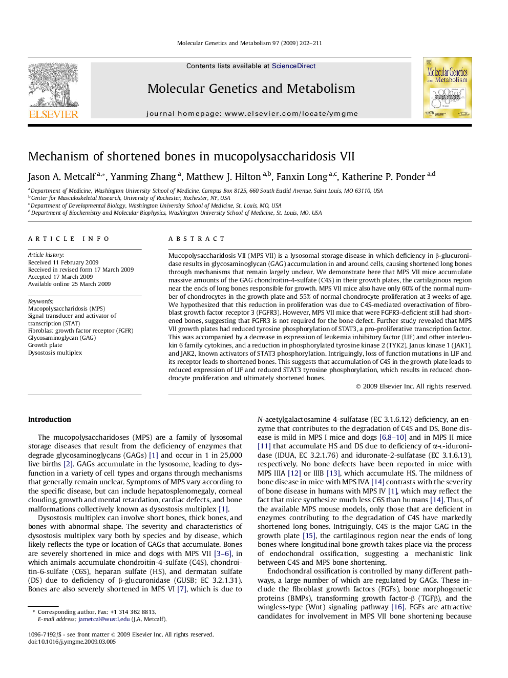 Mechanism of shortened bones in mucopolysaccharidosis VII