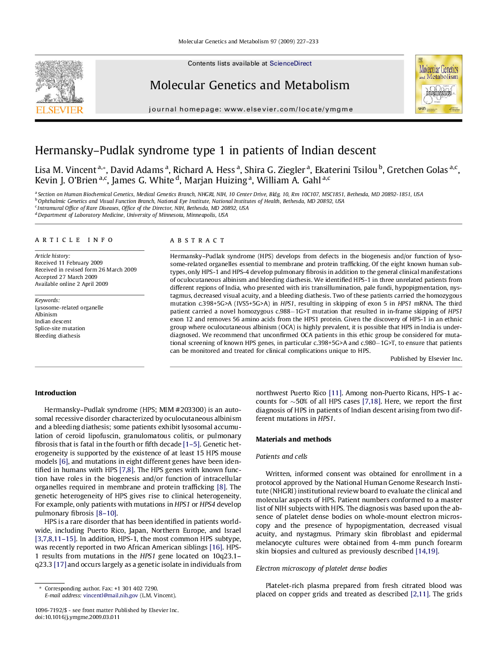 Hermansky–Pudlak syndrome type 1 in patients of Indian descent