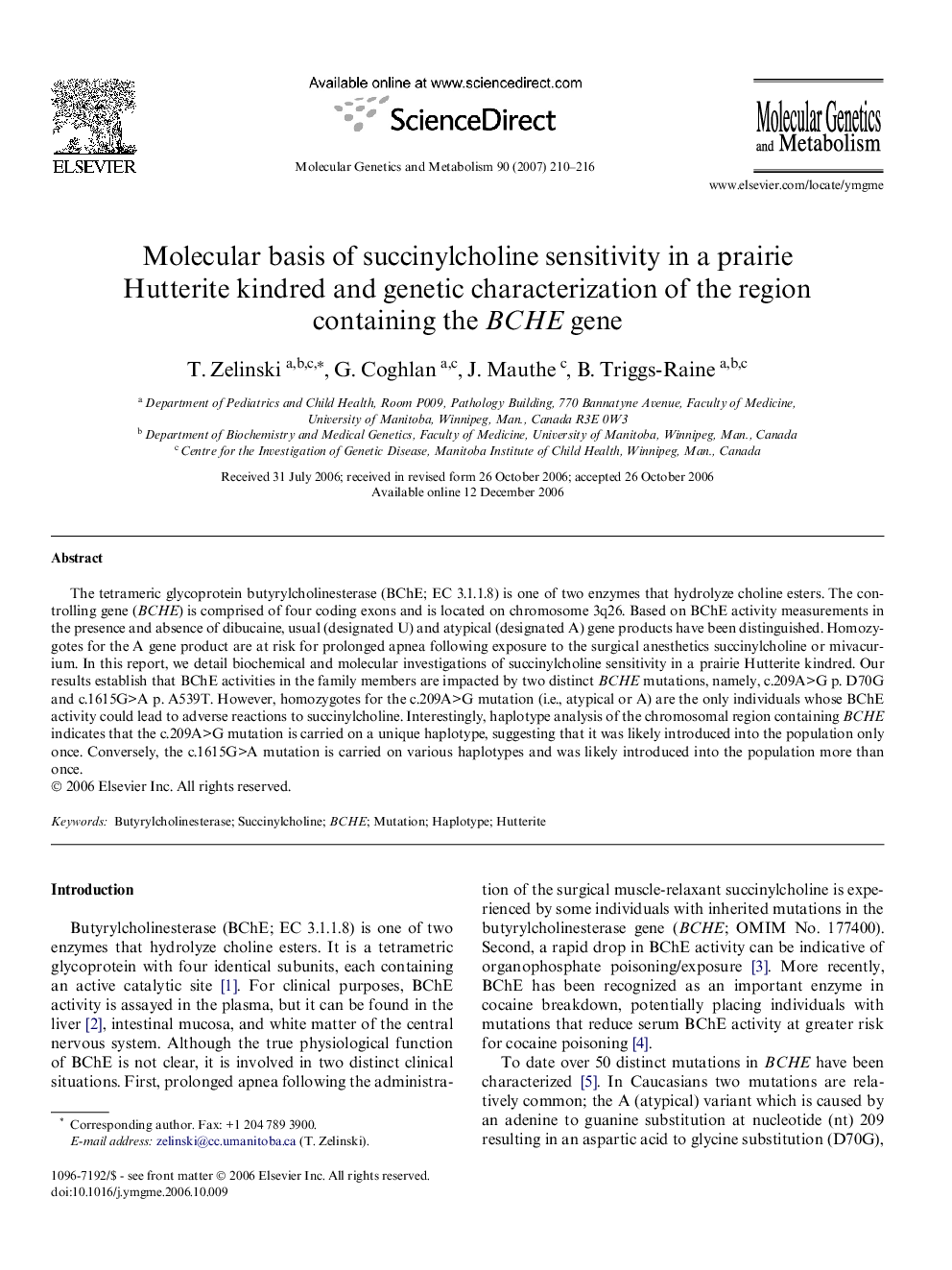 Molecular basis of succinylcholine sensitivity in a prairie Hutterite kindred and genetic characterization of the region containing the BCHE gene