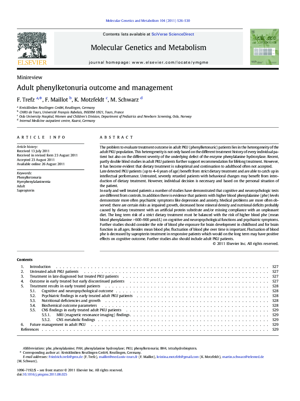 Adult phenylketonuria outcome and management