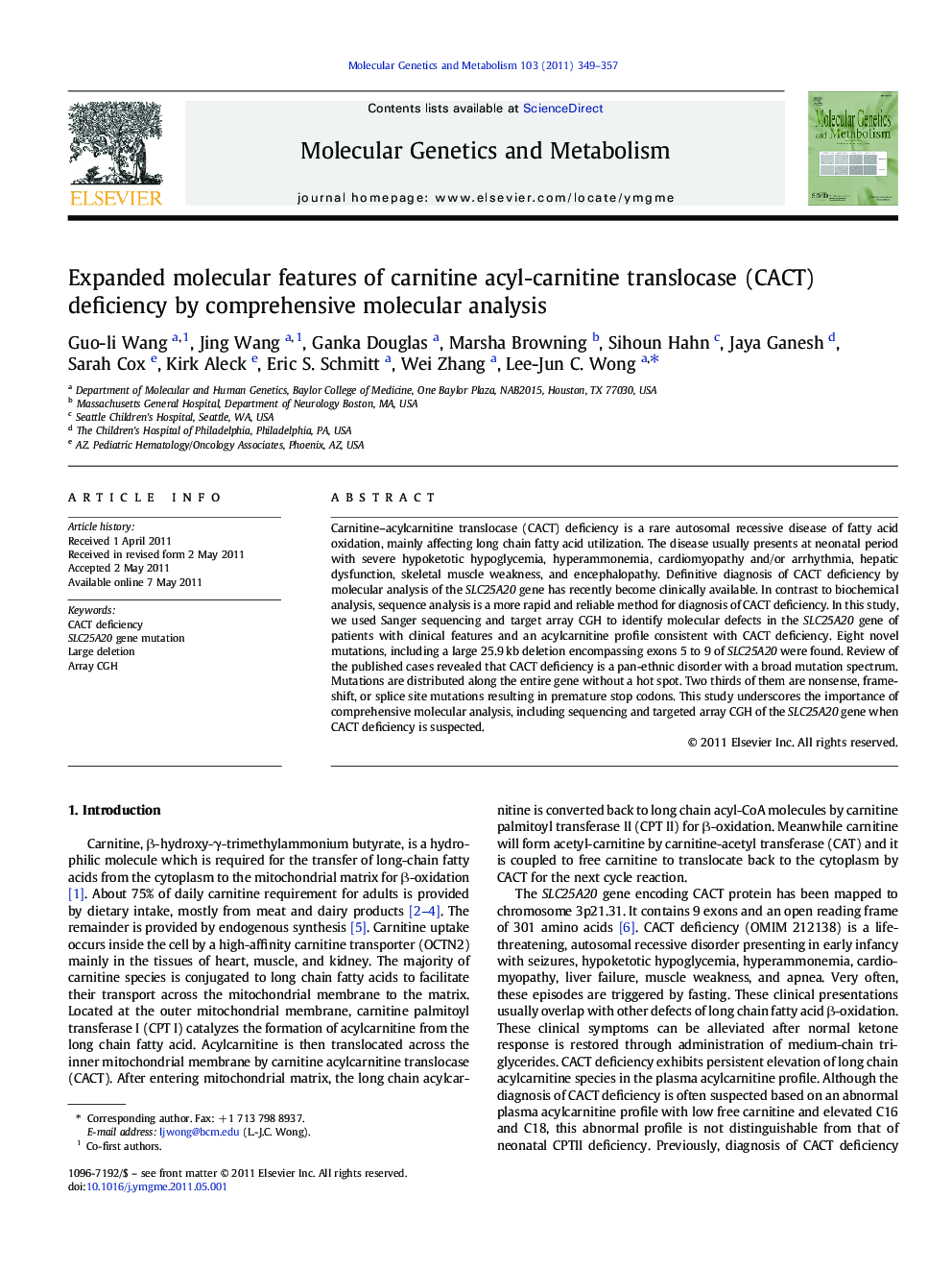 Expanded molecular features of carnitine acyl-carnitine translocase (CACT) deficiency by comprehensive molecular analysis