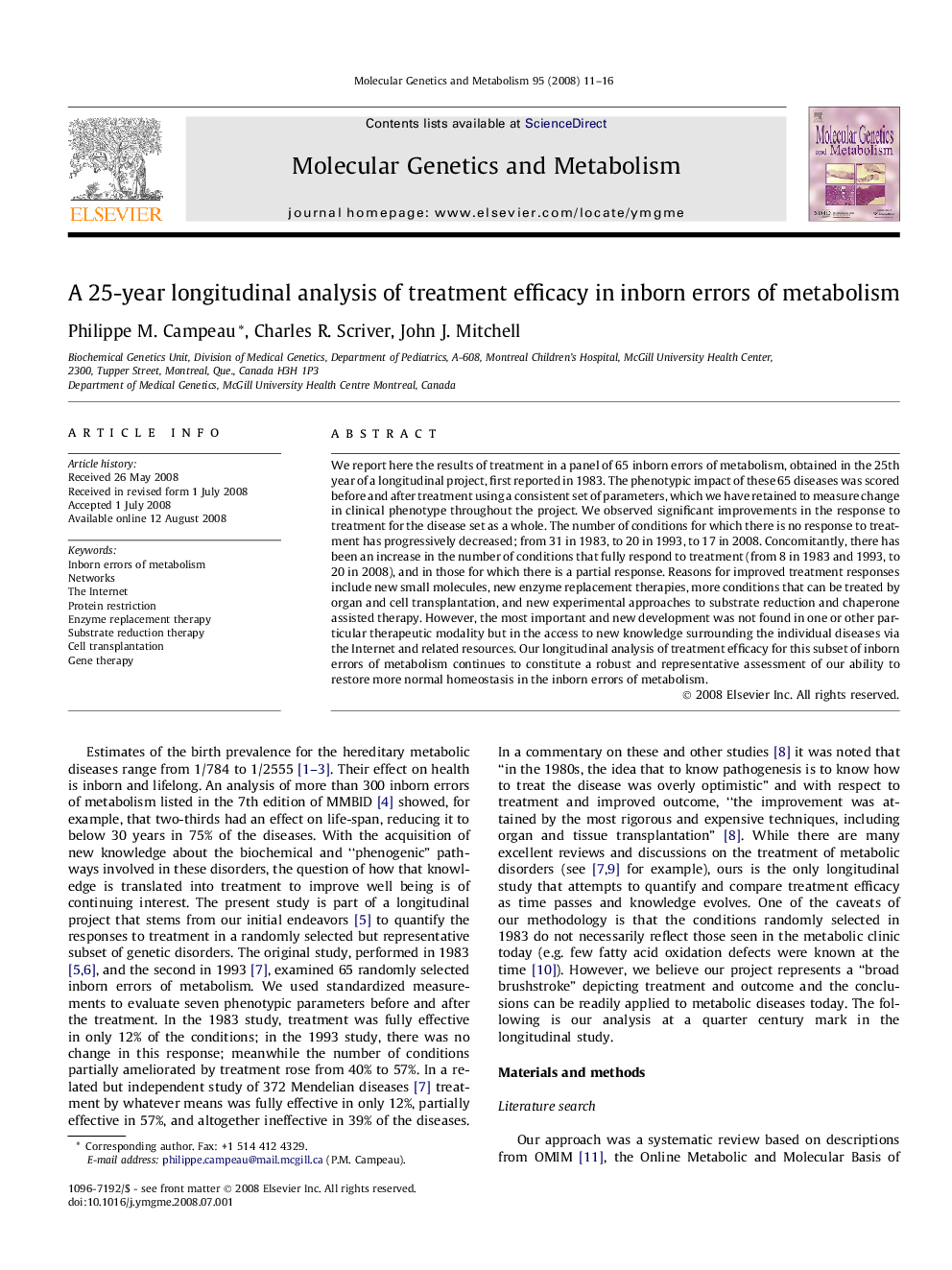 A 25-year longitudinal analysis of treatment efficacy in inborn errors of metabolism