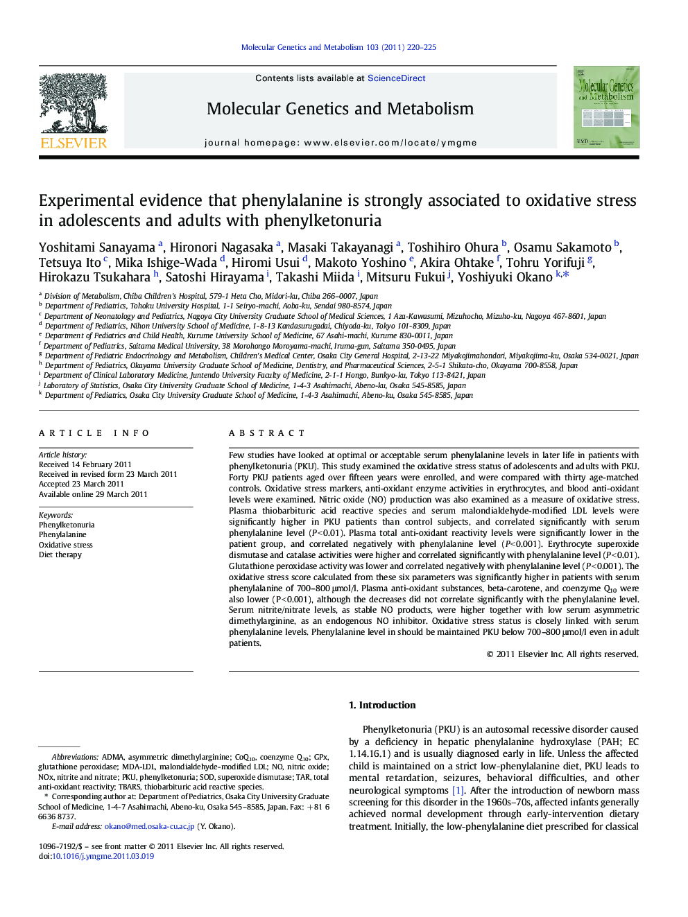 Experimental evidence that phenylalanine is strongly associated to oxidative stress in adolescents and adults with phenylketonuria