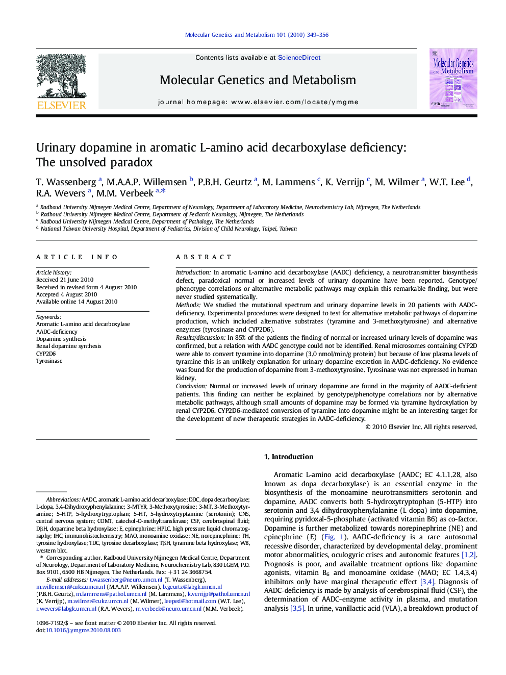 Urinary dopamine in aromatic L-amino acid decarboxylase deficiency: The unsolved paradox