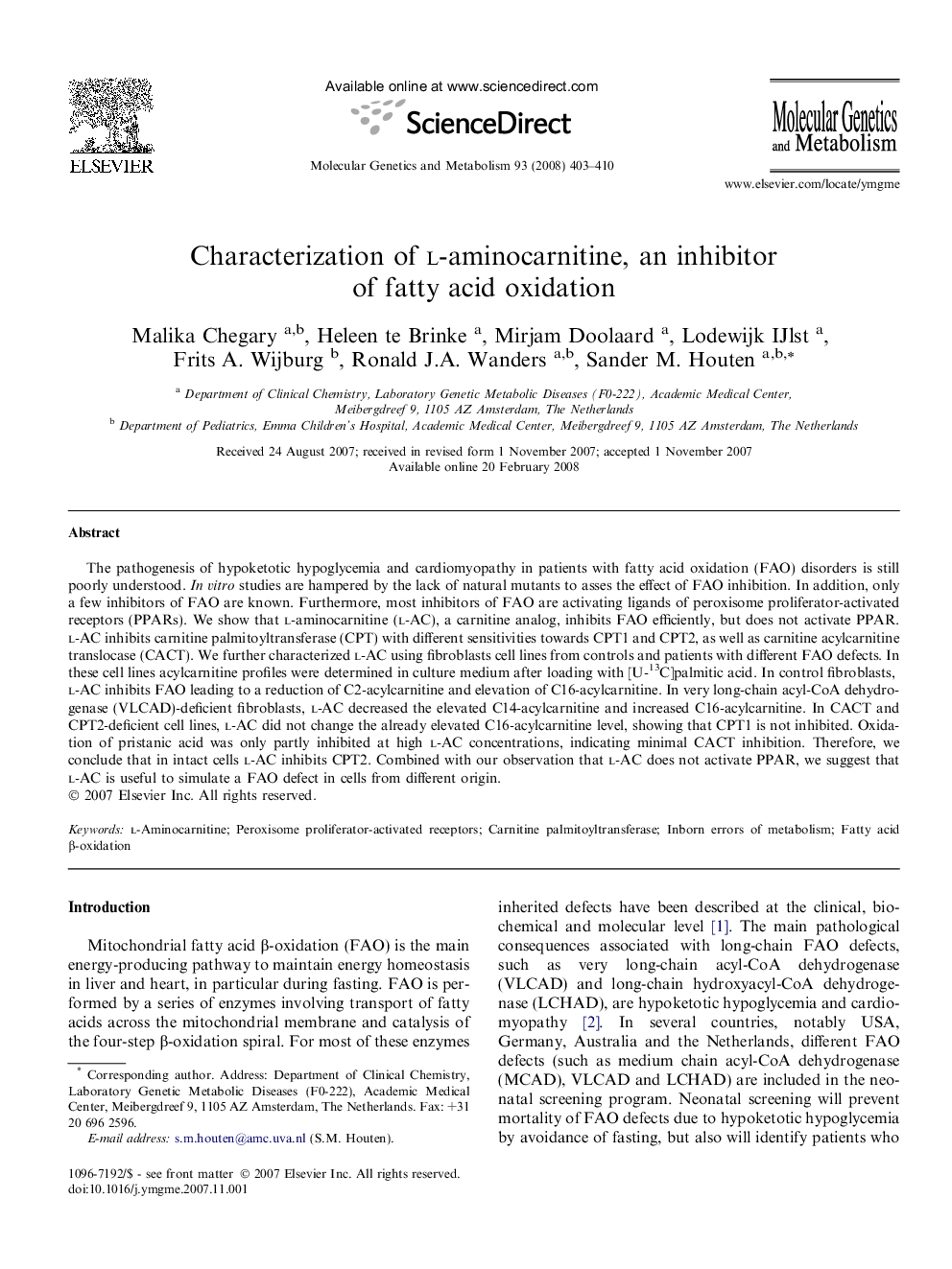 Characterization of l-aminocarnitine, an inhibitor of fatty acid oxidation
