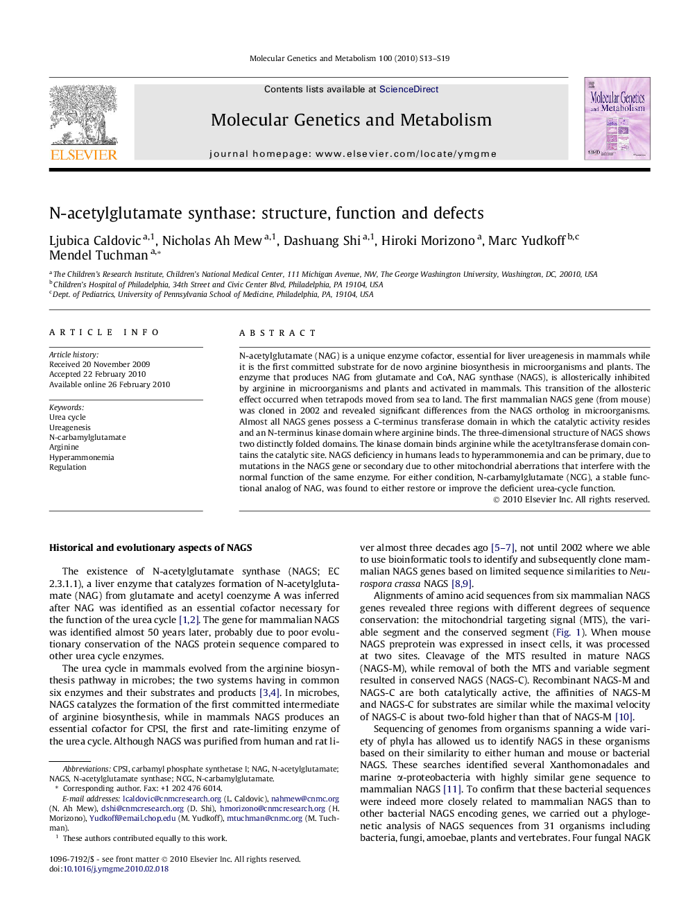 N-acetylglutamate synthase: structure, function and defects