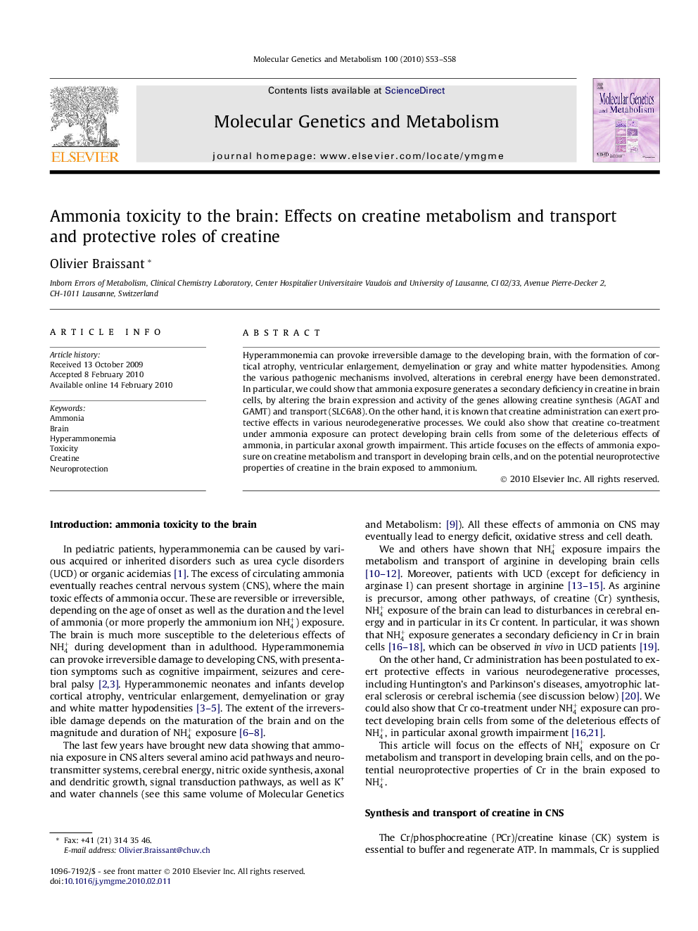 Ammonia toxicity to the brain: Effects on creatine metabolism and transport and protective roles of creatine