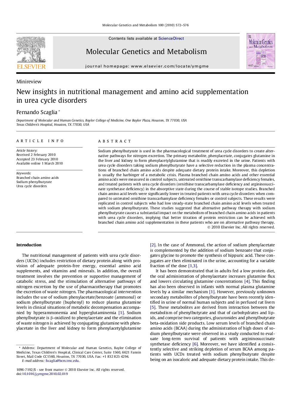 New insights in nutritional management and amino acid supplementation in urea cycle disorders