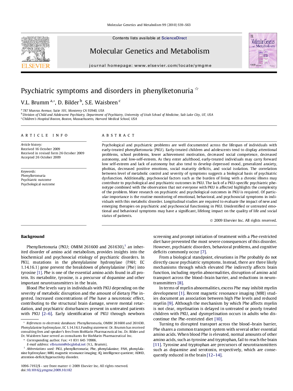 Psychiatric symptoms and disorders in phenylketonuria 