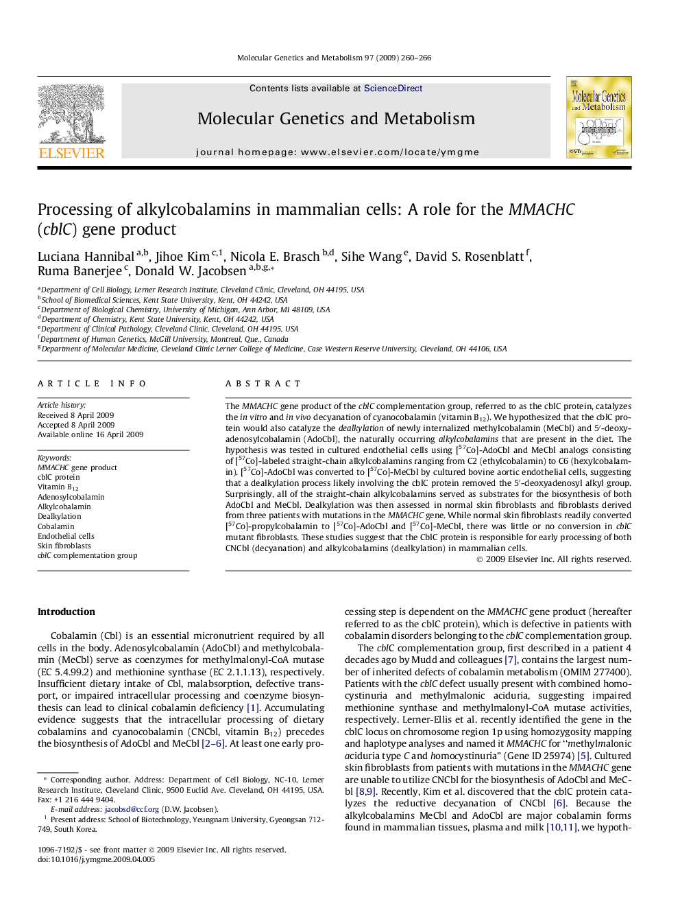 Processing of alkylcobalamins in mammalian cells: A role for the MMACHC (cblC) gene product