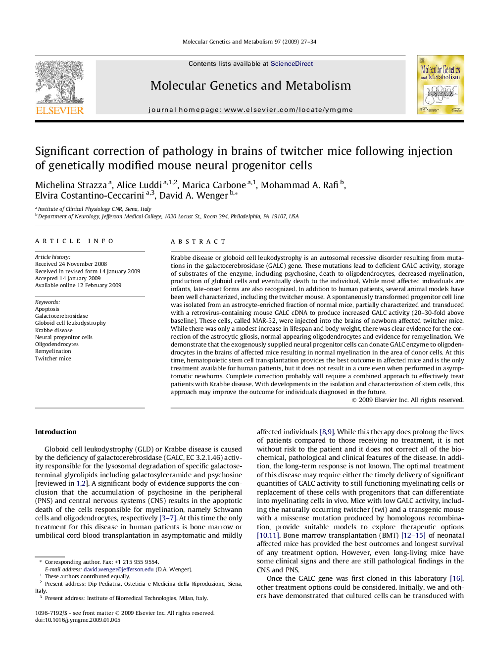 Significant correction of pathology in brains of twitcher mice following injection of genetically modified mouse neural progenitor cells