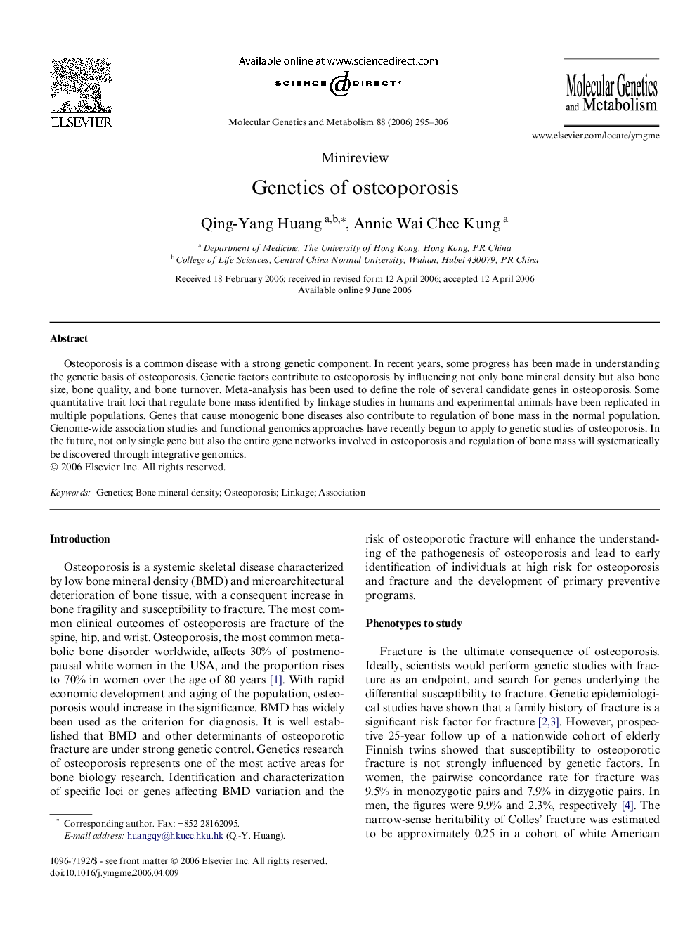 Genetics of osteoporosis