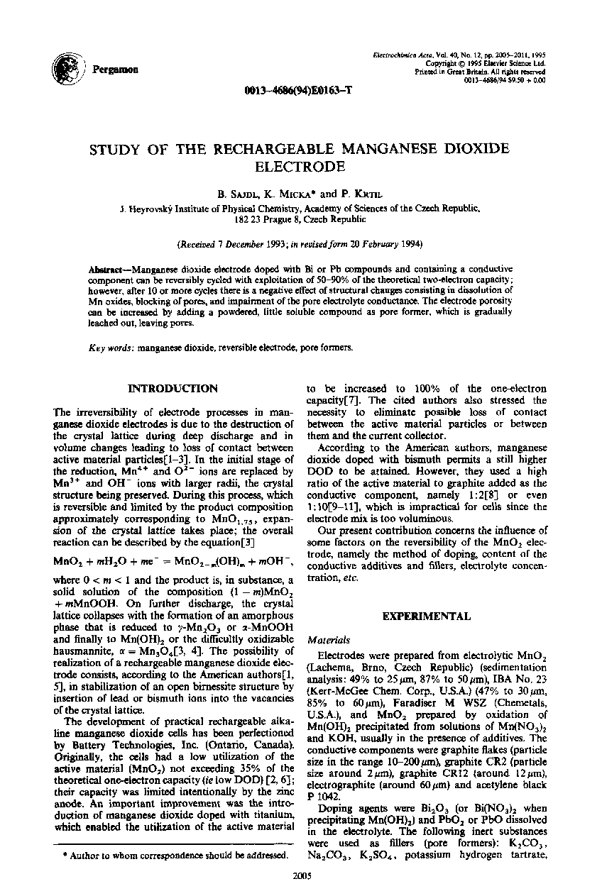 Study of the rechargeable manganese dioxide electrode