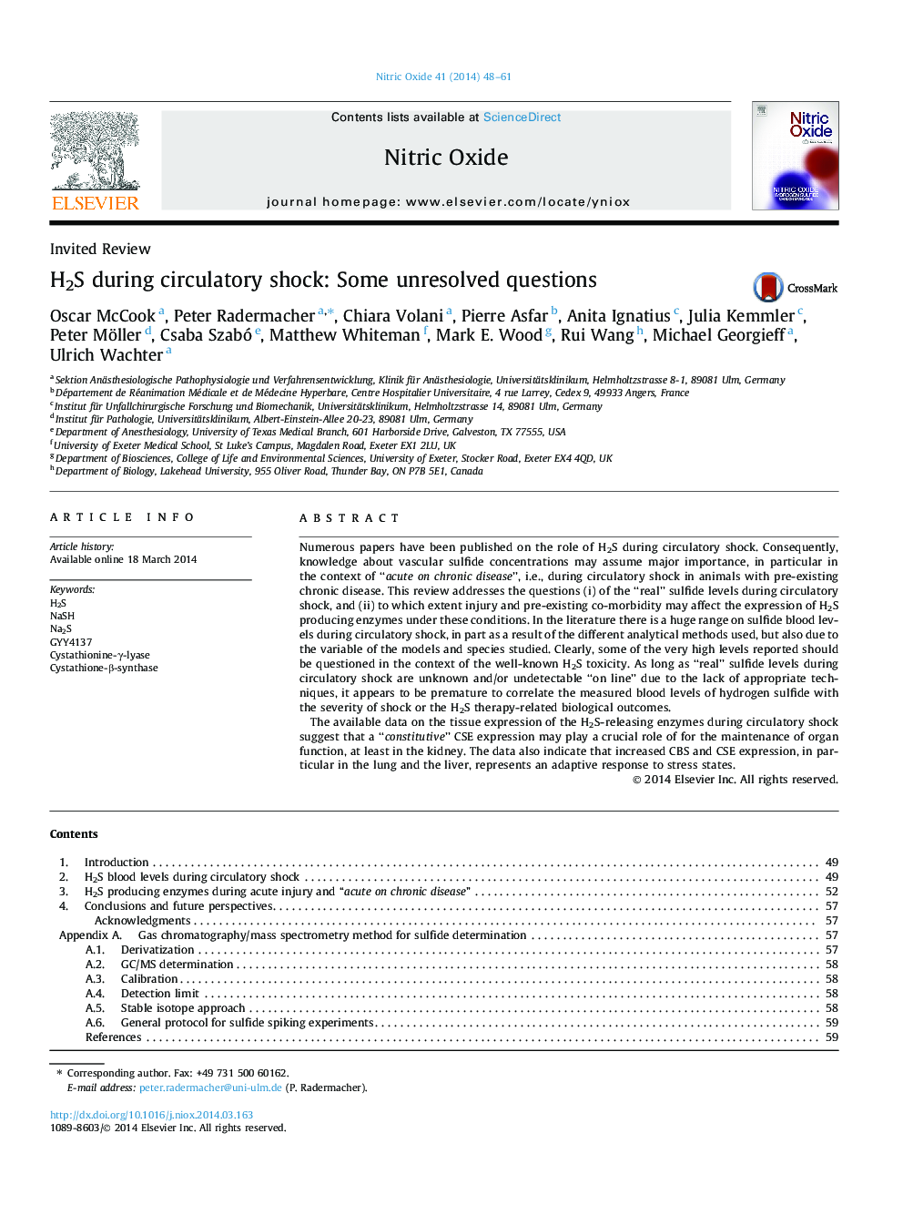 H2S during circulatory shock: Some unresolved questions