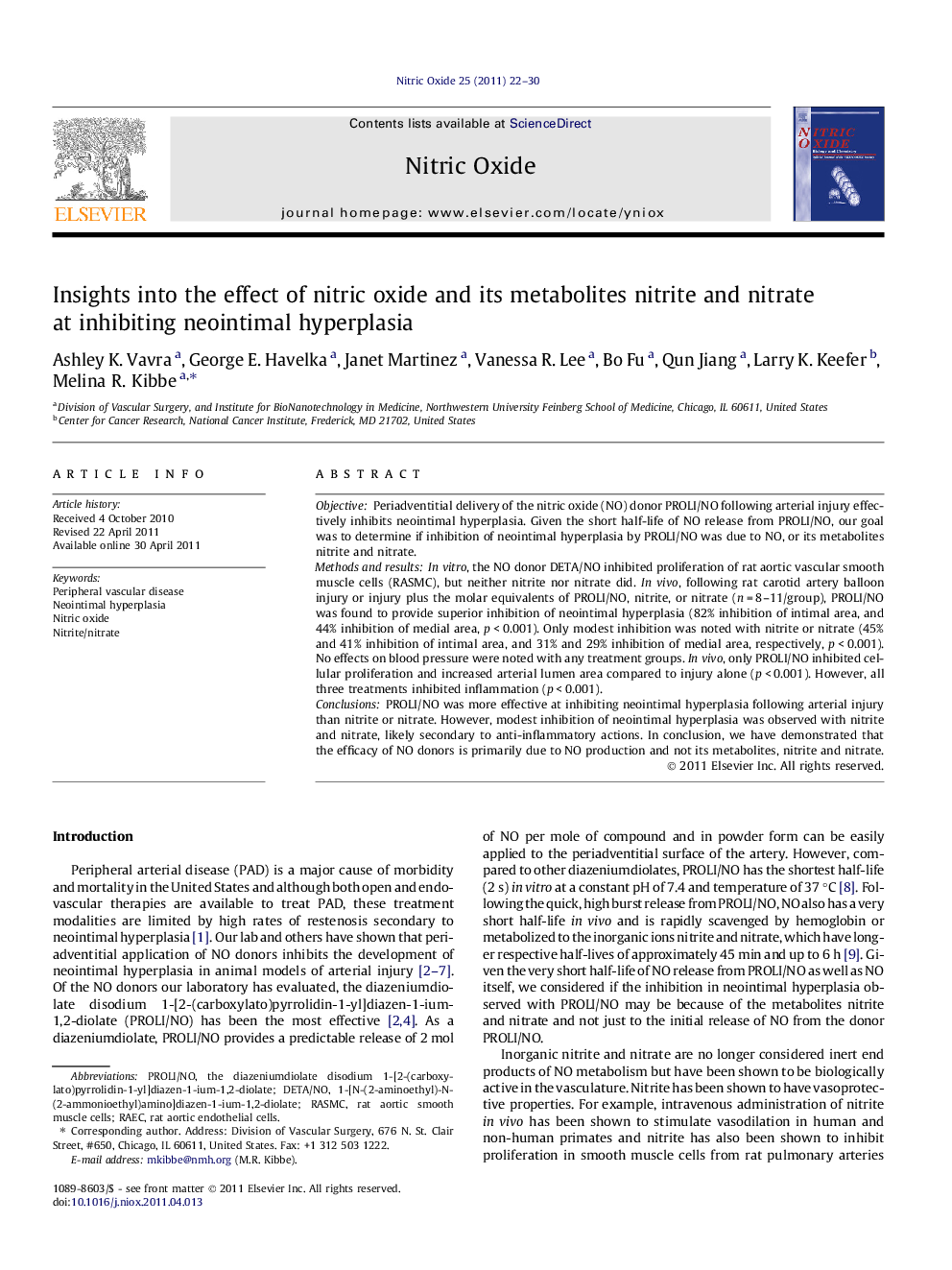 Insights into the effect of nitric oxide and its metabolites nitrite and nitrate at inhibiting neointimal hyperplasia