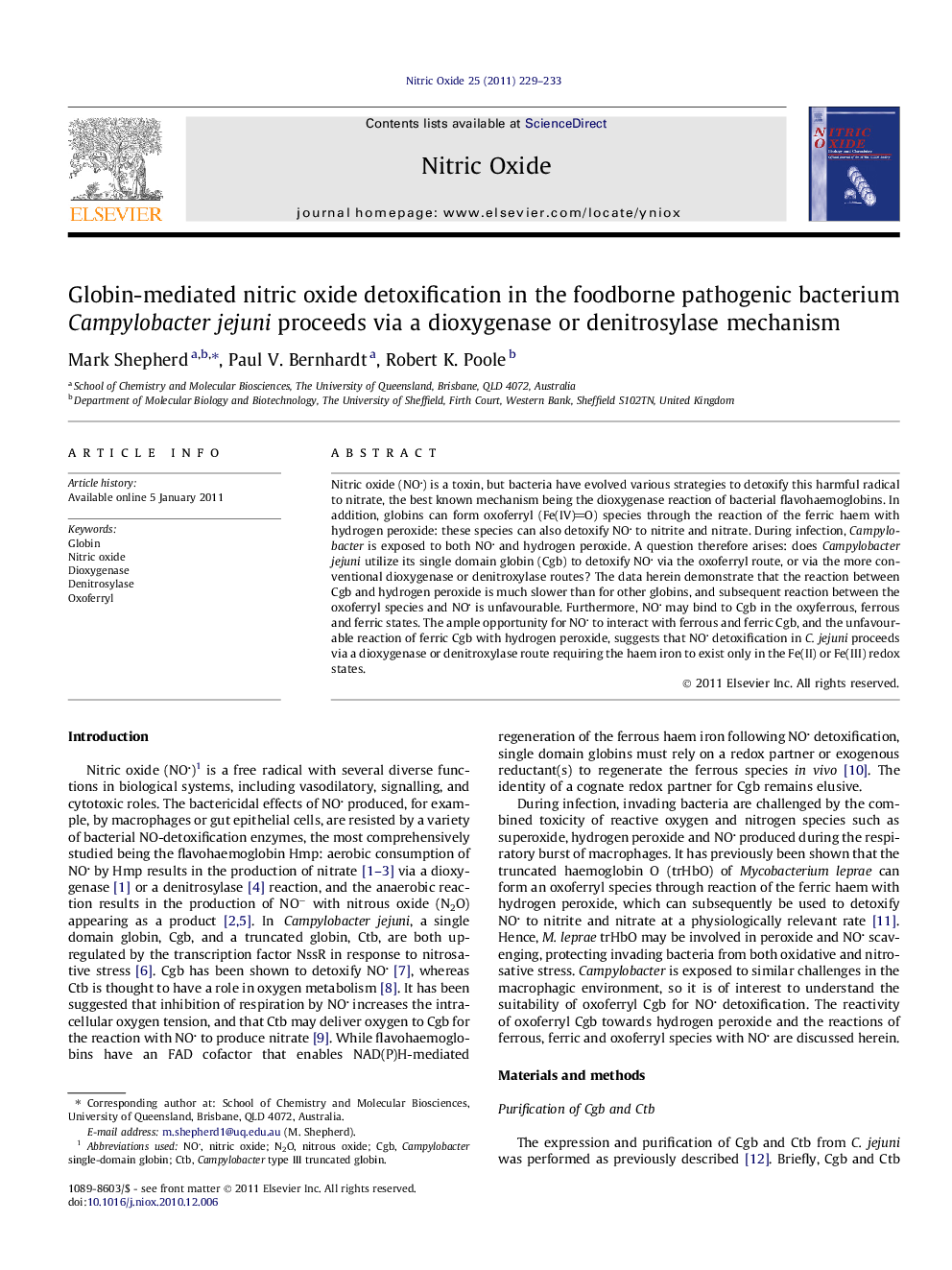 Globin-mediated nitric oxide detoxification in the foodborne pathogenic bacterium Campylobacter jejuni proceeds via a dioxygenase or denitrosylase mechanism