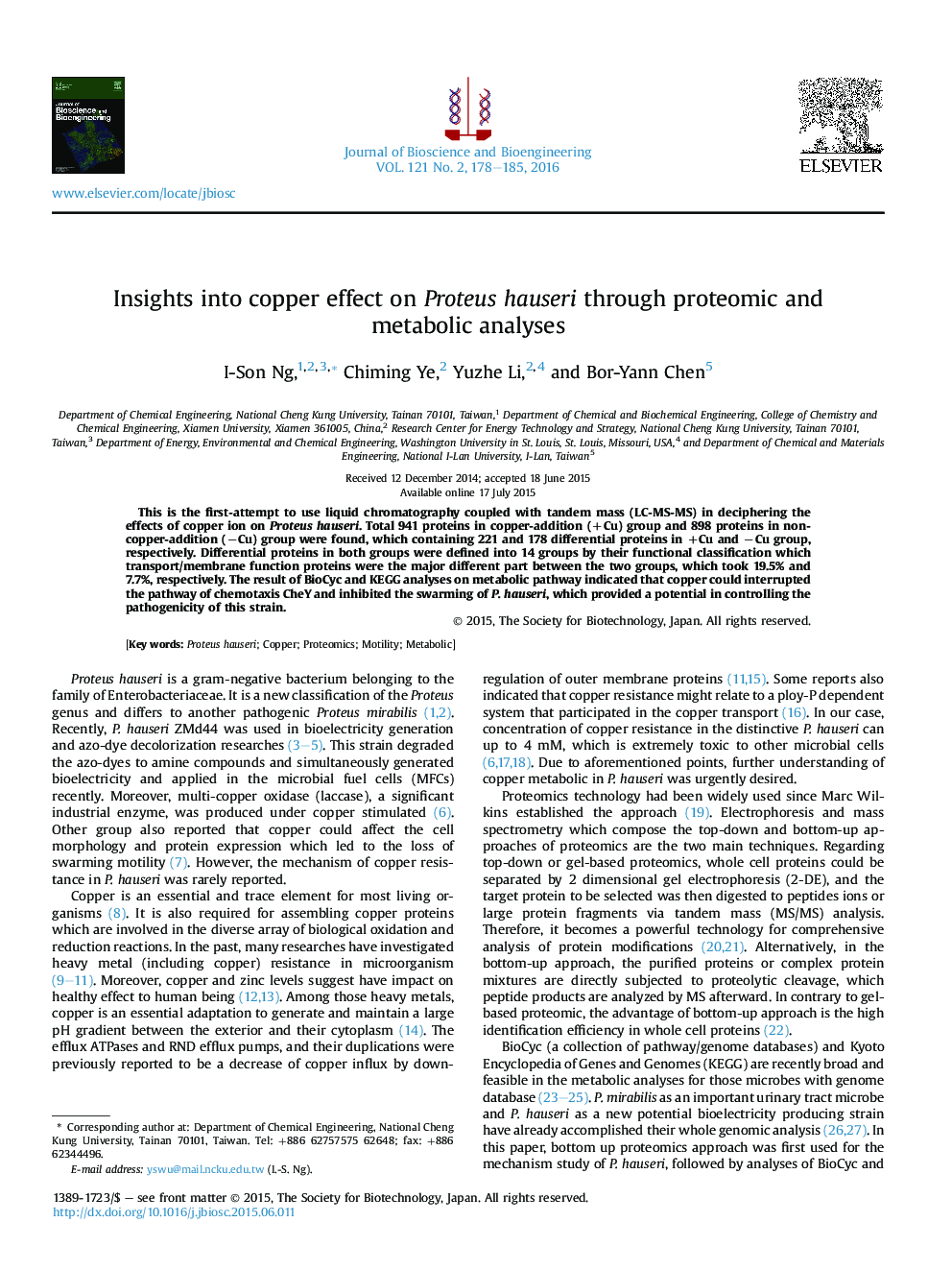 Insights into copper effect on Proteus hauseri through proteomic and metabolic analyses