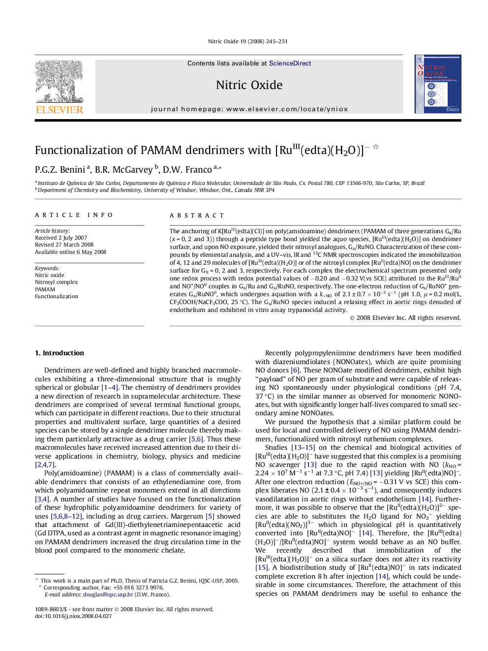 Functionalization of PAMAM dendrimers with [RuIII(edta)(H2O)]−