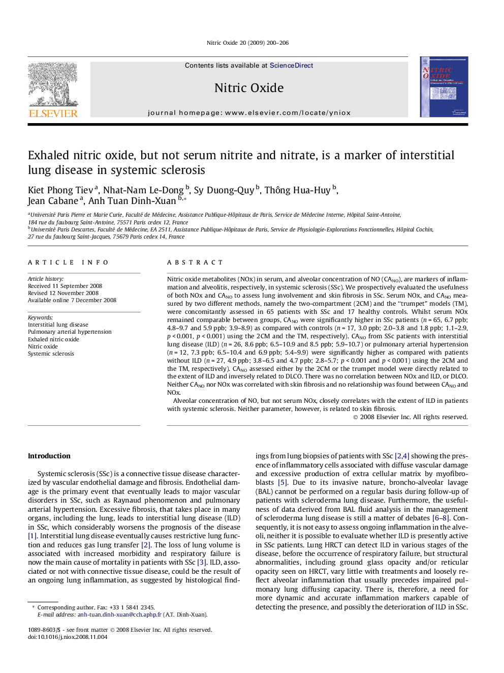 Exhaled nitric oxide, but not serum nitrite and nitrate, is a marker of interstitial lung disease in systemic sclerosis