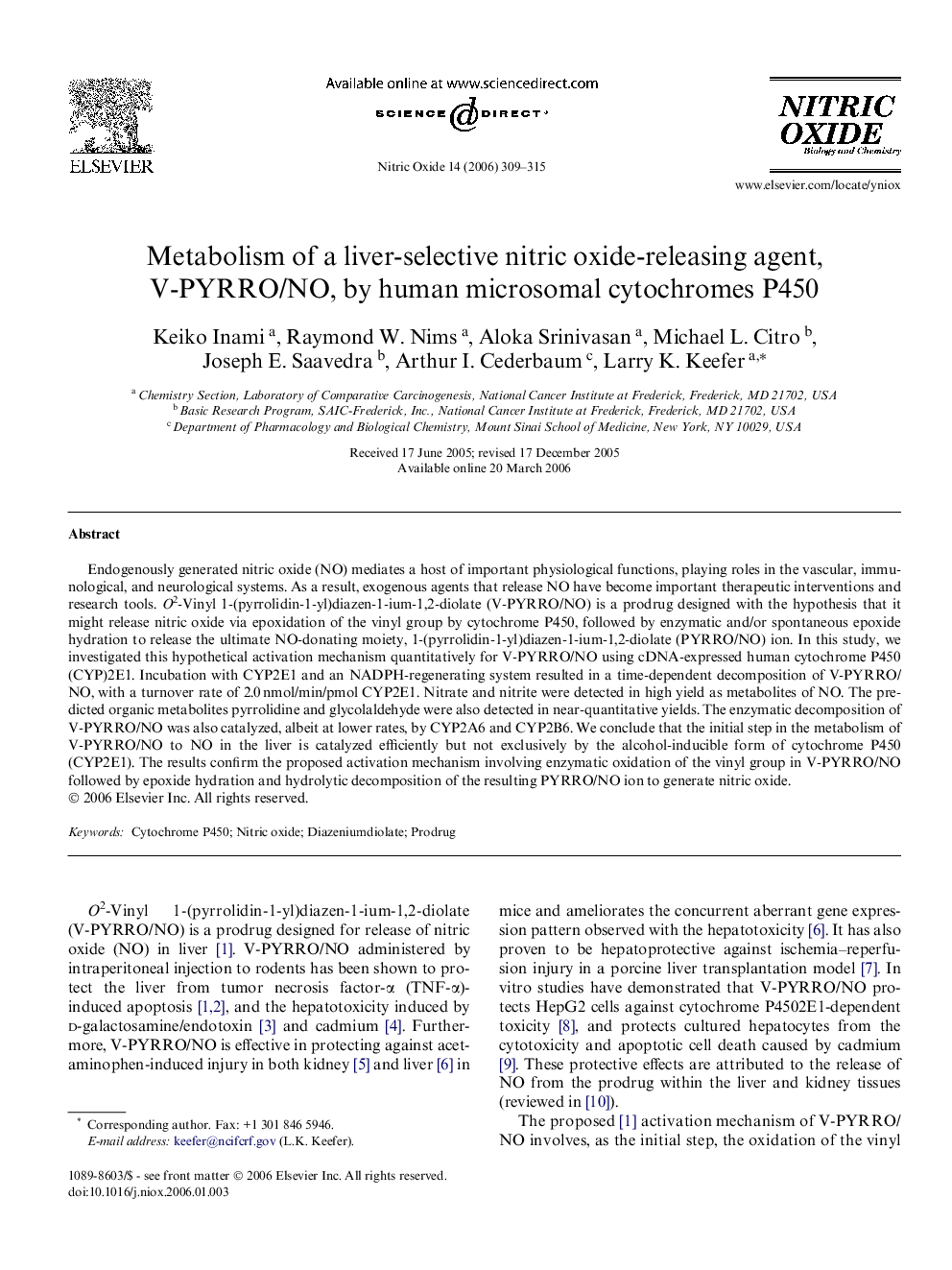 Metabolism of a liver-selective nitric oxide-releasing agent, V-PYRRO/NO, by human microsomal cytochromes P450