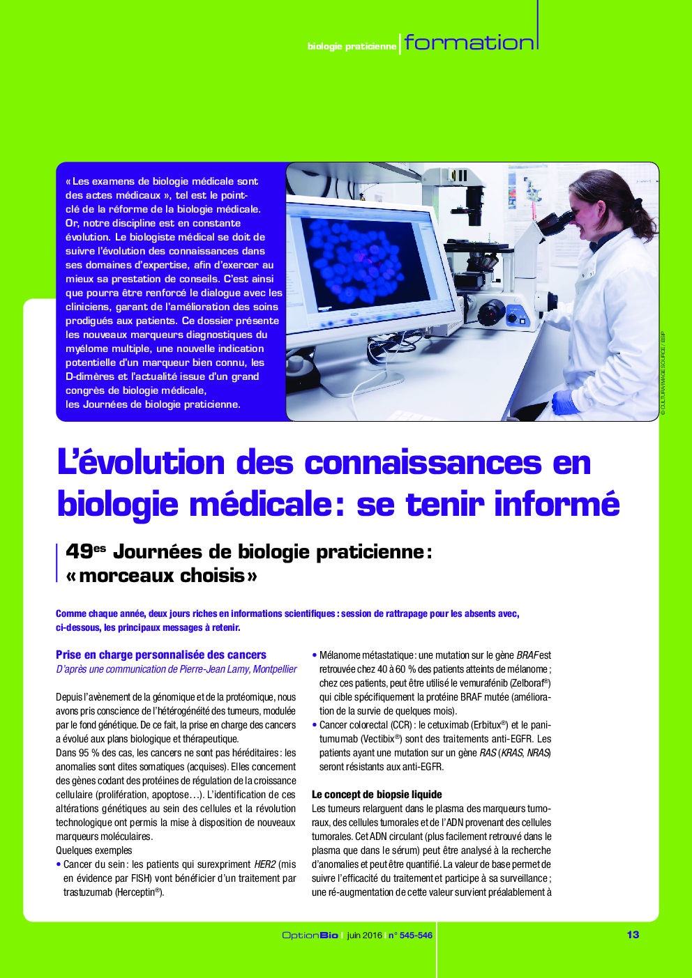 49es Journées de biologie praticienne : Â« morceaux choisis Â»