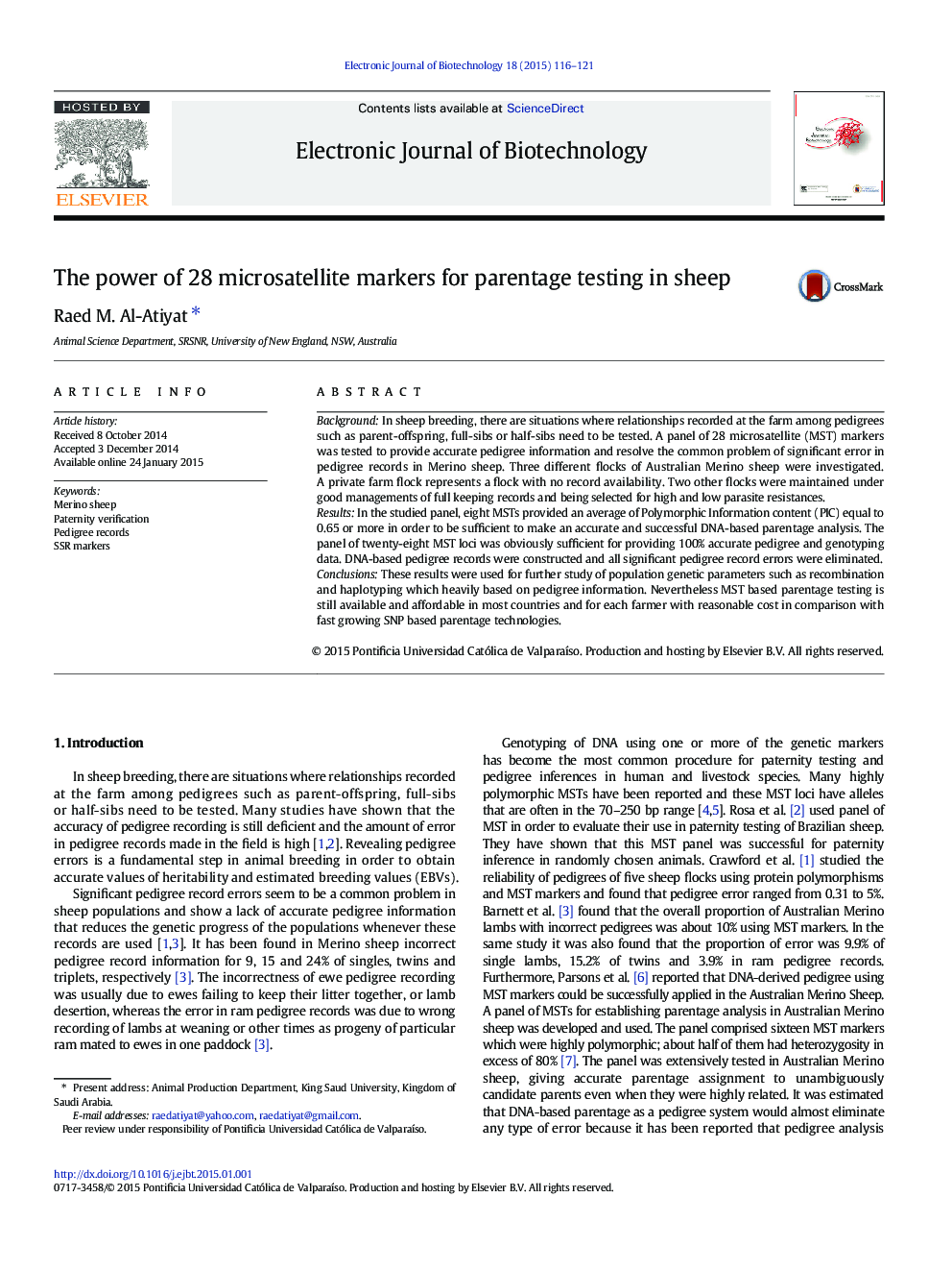 The power of 28 microsatellite markers for parentage testing in sheep 