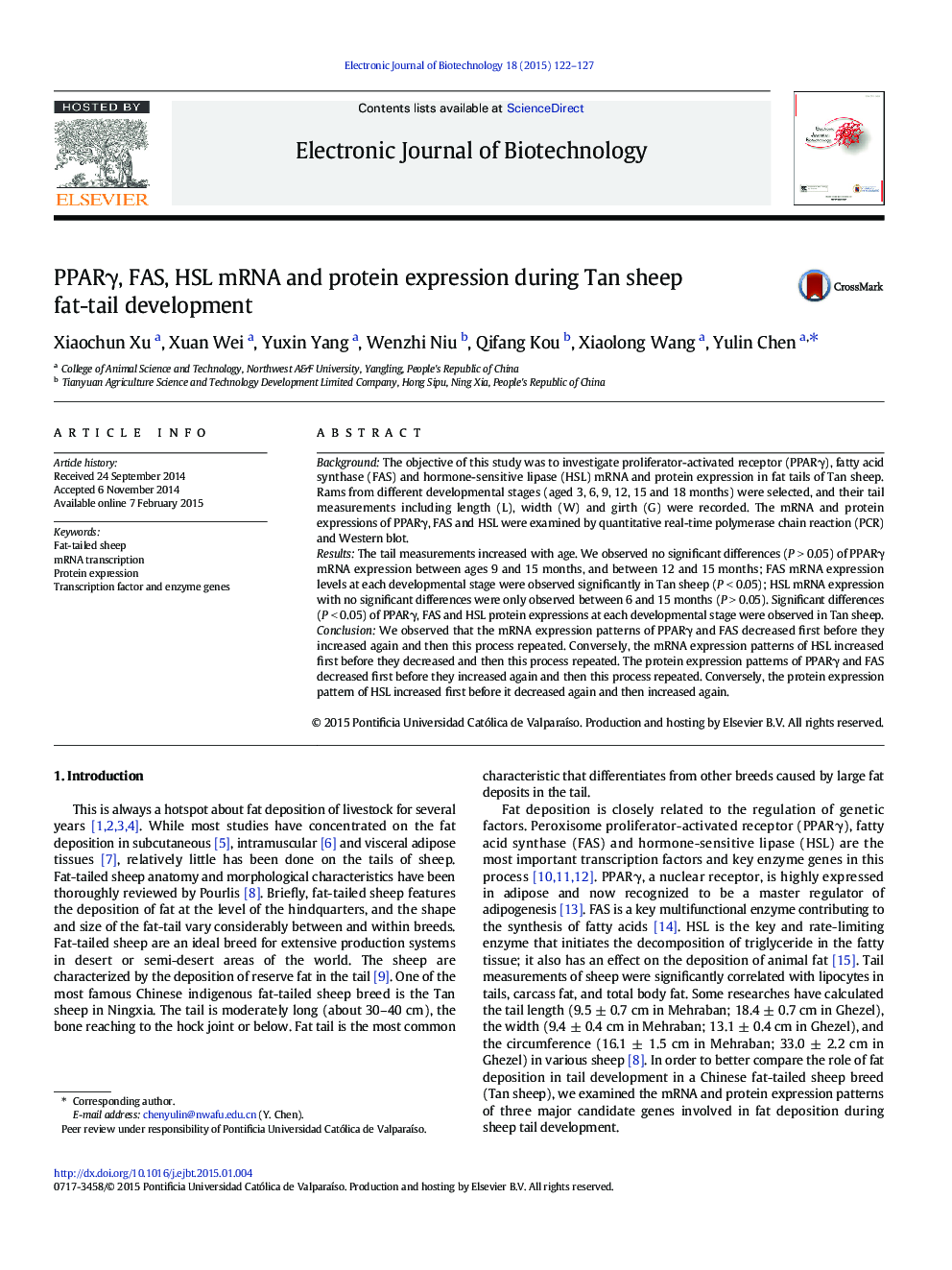 PPARγ, FAS, HSL mRNA and protein expression during Tan sheep fat-tail development 