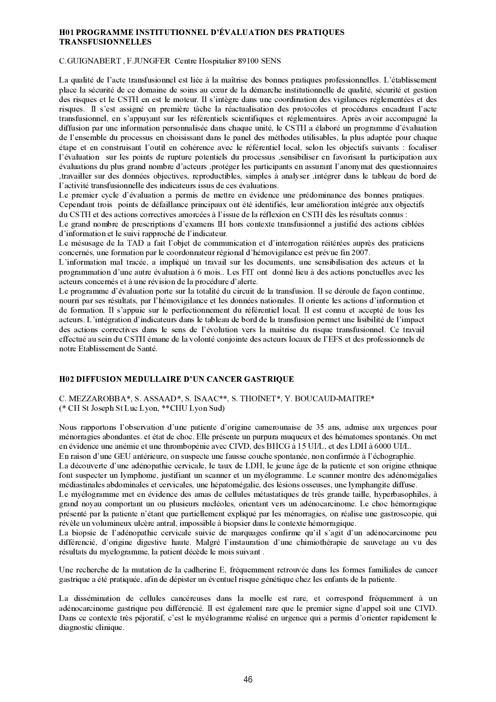 Résumés des posters : hématologie