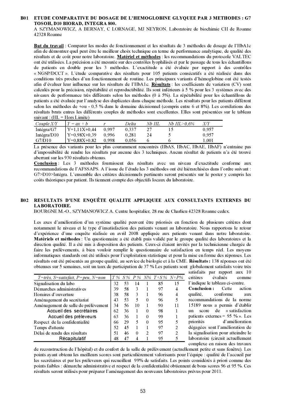 Résumés des posters : biologie (hors hématologie et microbiologie)