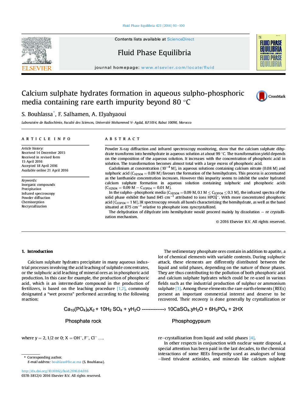 Calcium sulphate hydrates formation in aqueous sulpho-phosphoric media containing rare earth impurity beyond 80 °C