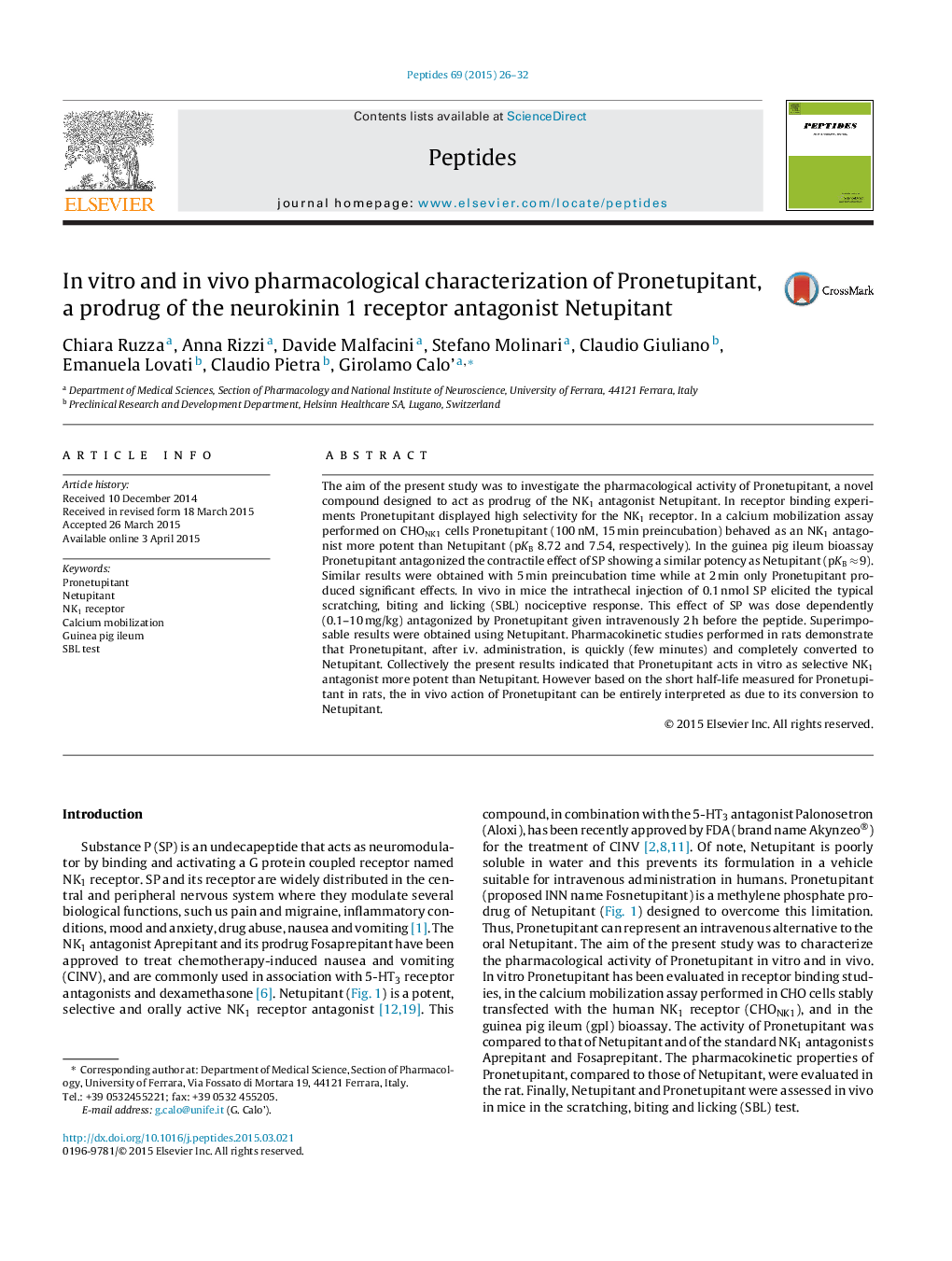 In vitro and in vivo pharmacological characterization of Pronetupitant, a prodrug of the neurokinin 1 receptor antagonist Netupitant